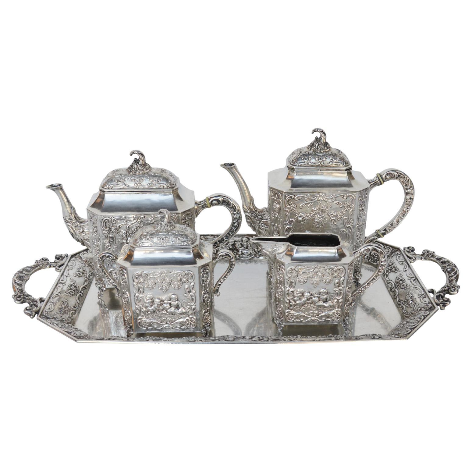 Italian Silver Tea Set, Late 19th Century For Sale