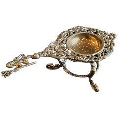 Italian Silver Tea Strainer Lion Detail