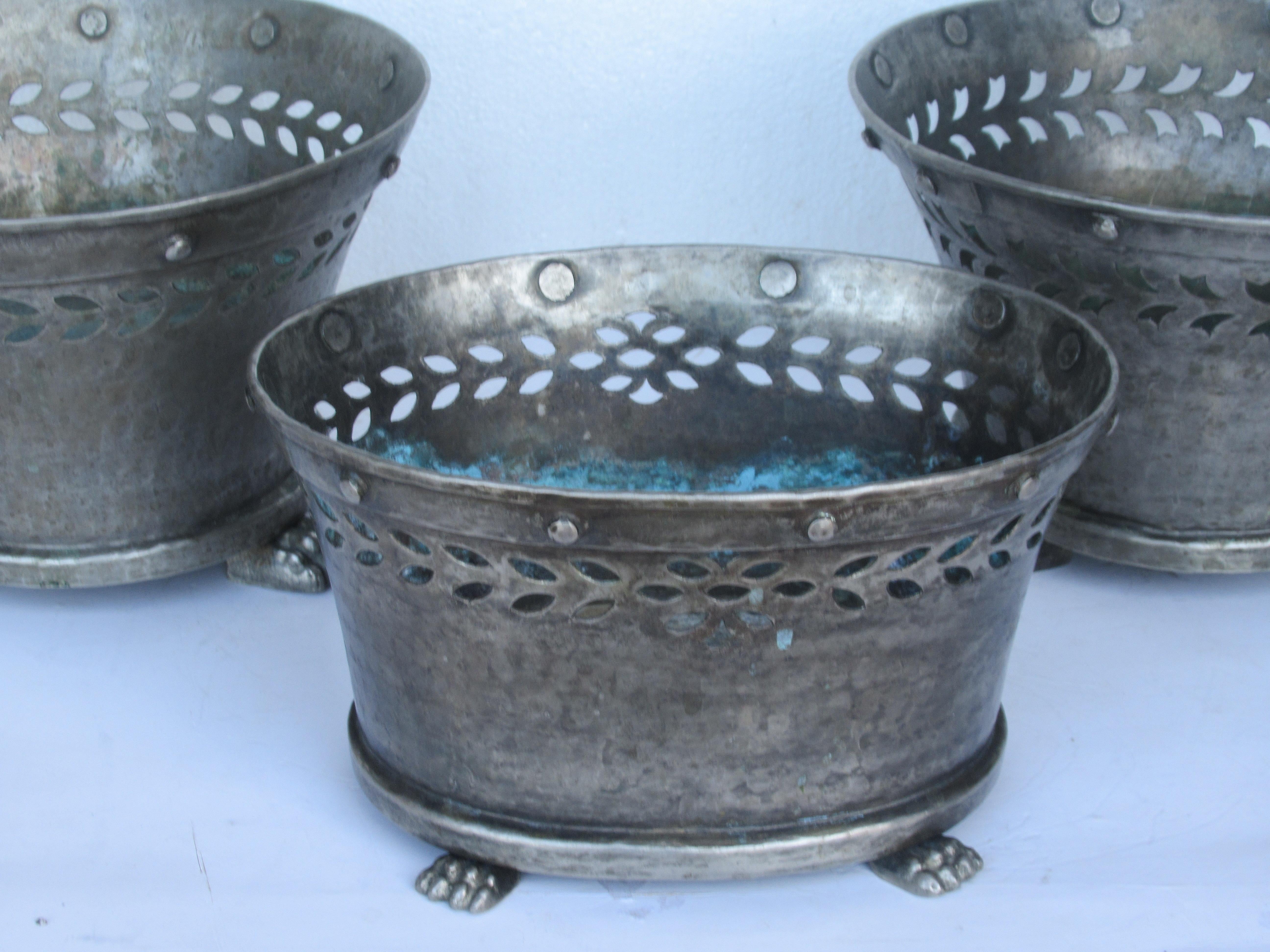 Italian Silver Tinned Bronze Cachepot Planters In Good Condition In Rochester, NY