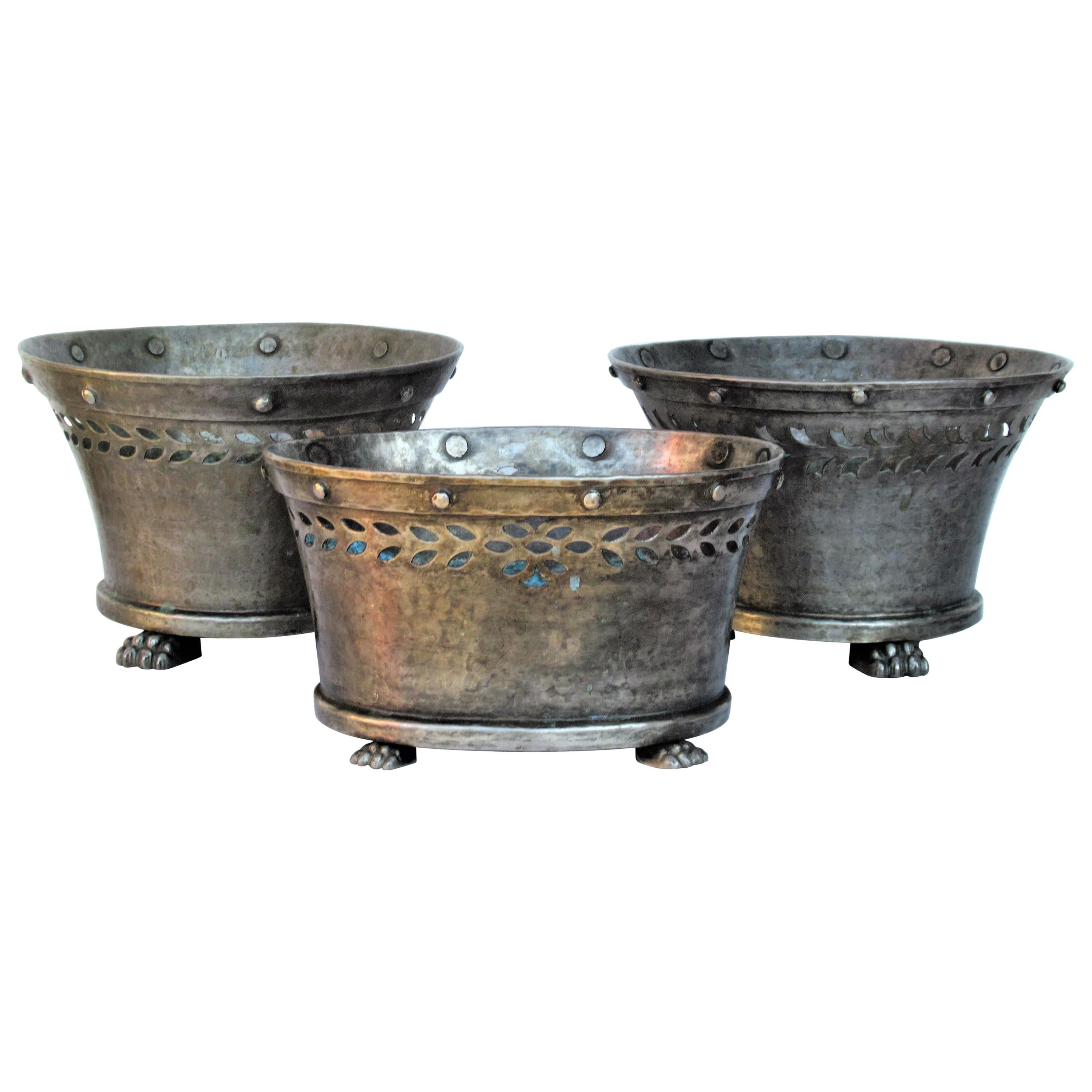 Italian Silver Tinned Bronze Cachepot Planters