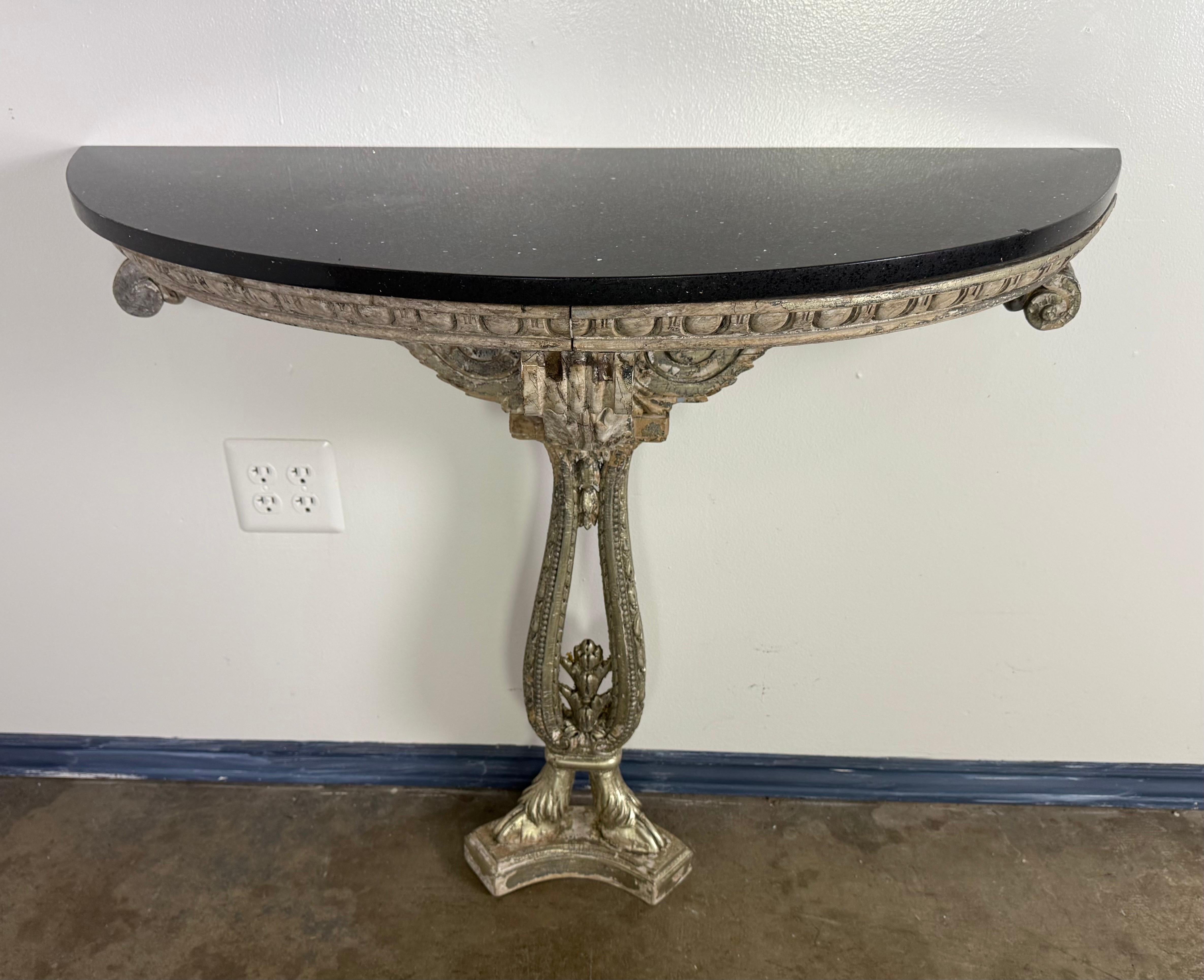 Neoclassical Italian Silvered Console w/ Granite Top For Sale