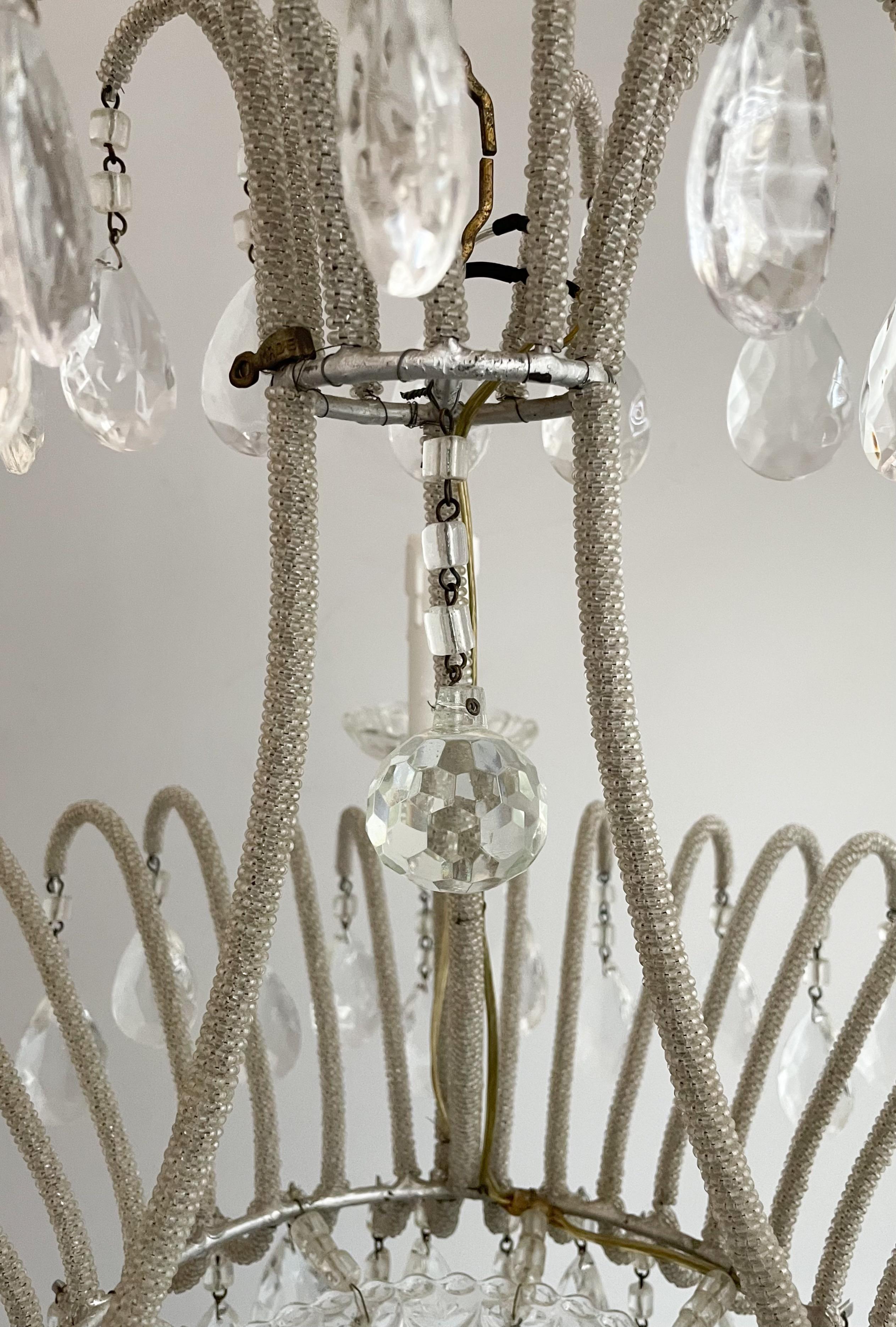 Italian Silvered Iron And Crystal Chandelier  In Good Condition For Sale In Los Angeles, CA