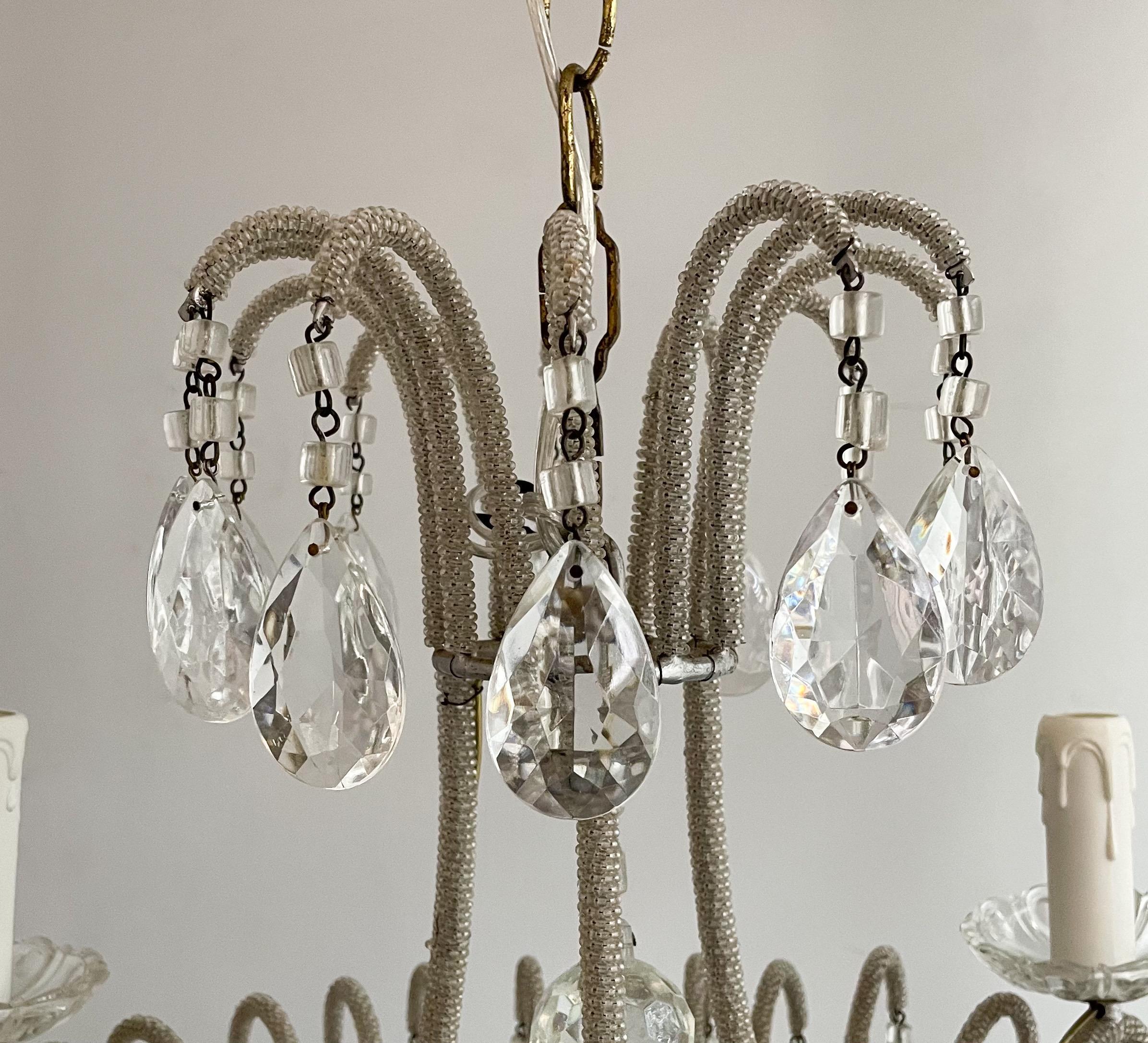 Mid-20th Century Italian Silvered Iron And Crystal Chandelier  For Sale