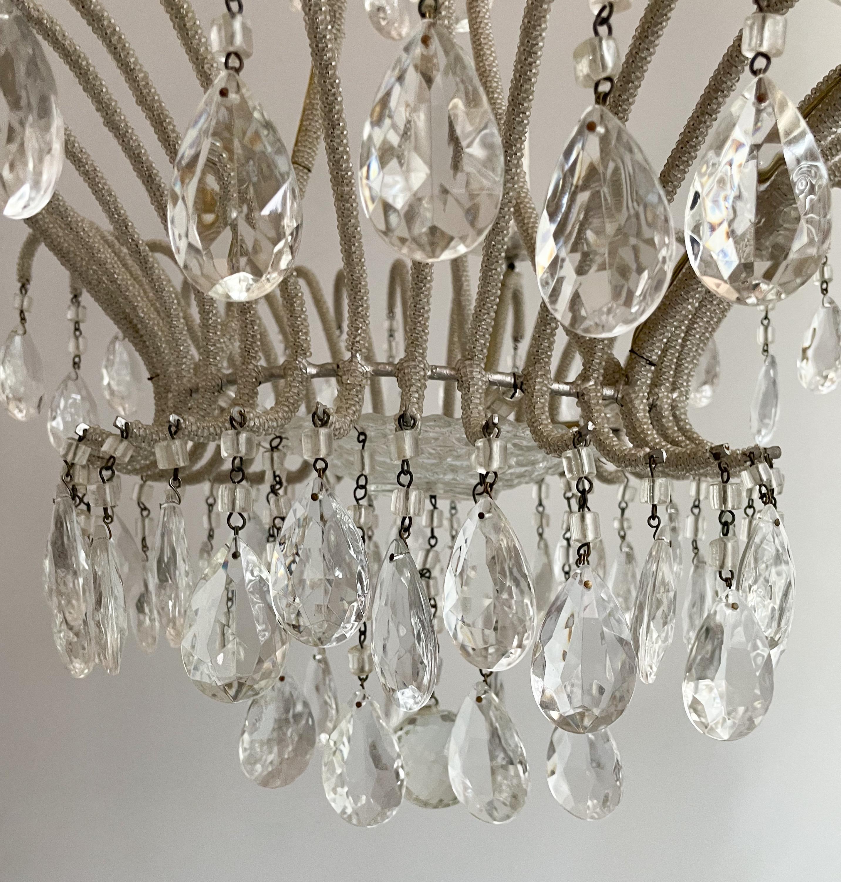 Art Glass Italian Silvered Iron And Crystal Chandelier  For Sale