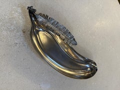 Italienische Bananenblattschale aus versilbertem Metall, 1970er Jahre