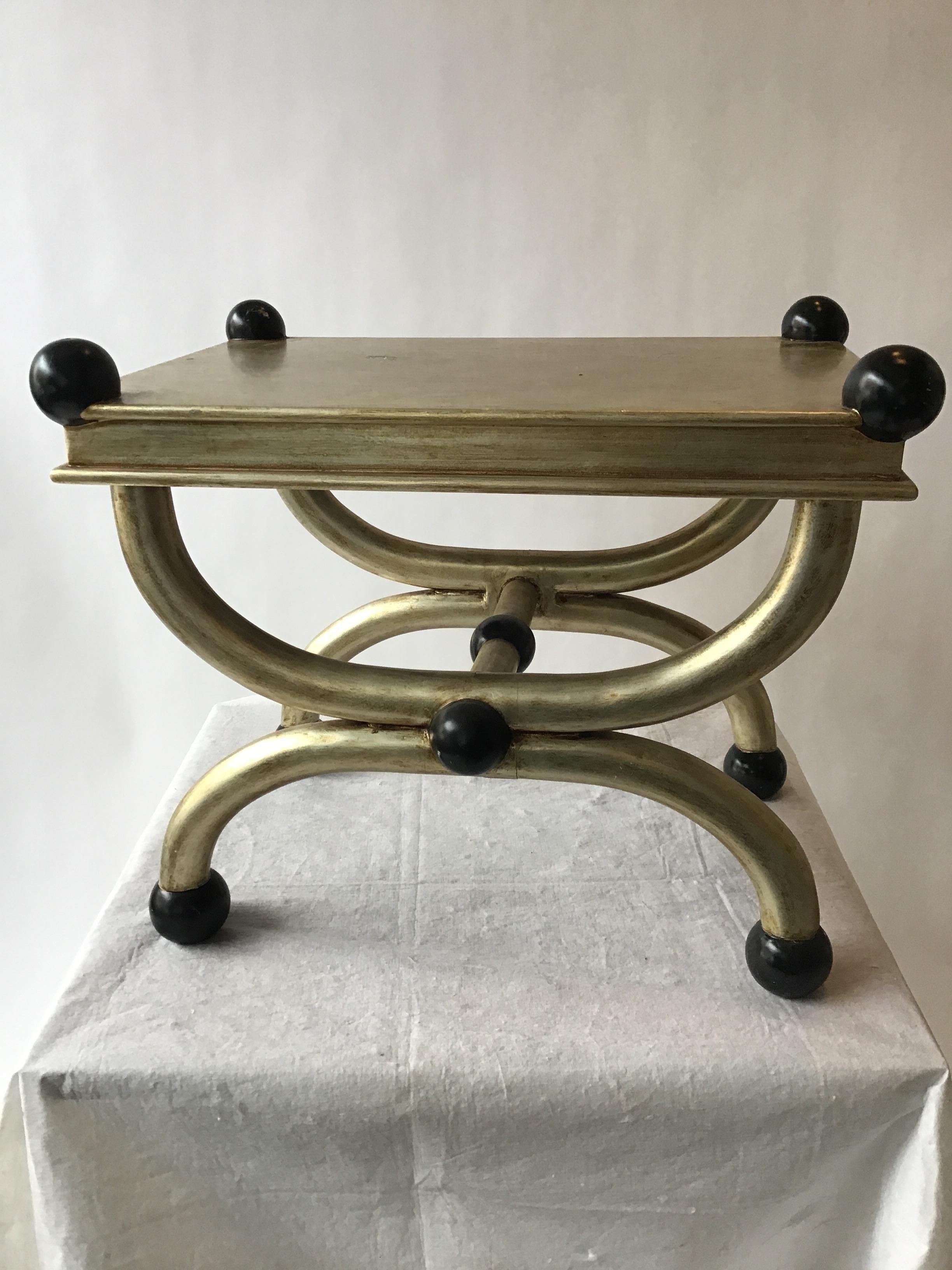 Wood Italian Silvered Side Table/Ottoman For Sale