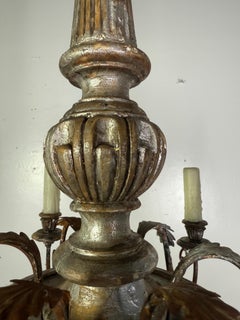 Italian Silvered Wood and Iron Six-Light Chandelier