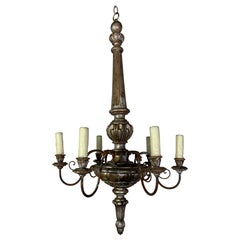 Lampadario italiano a sei luci in legno e ferro argentato