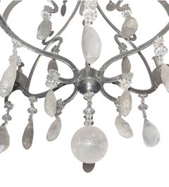 Italian Silvered Wrought Iron and Rock Crystal Chandelier. 1950's.