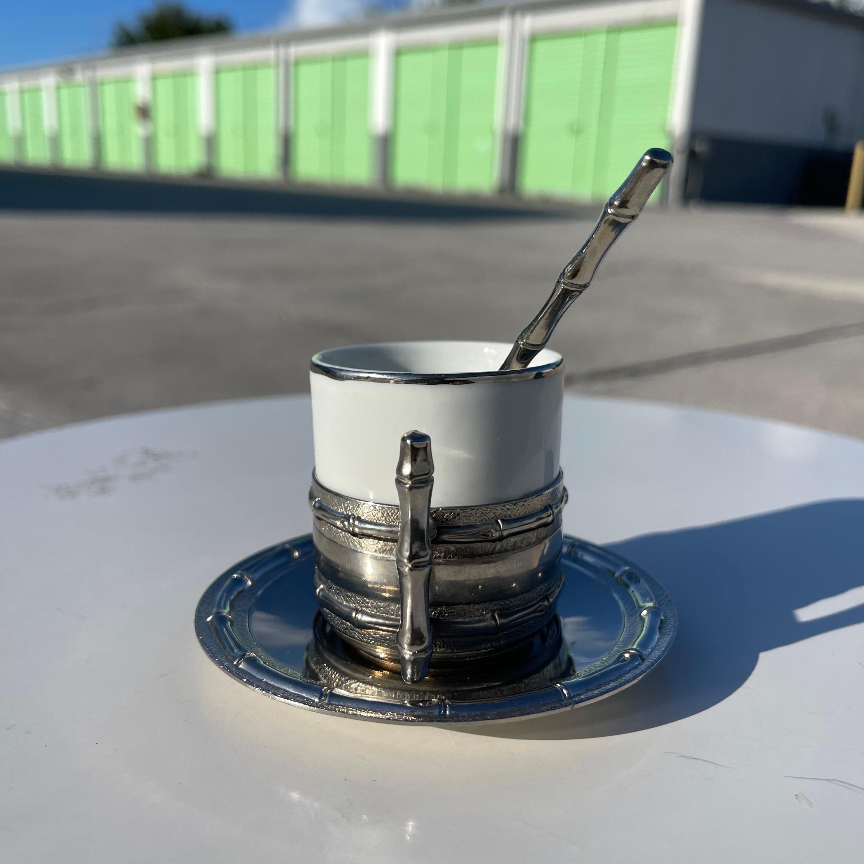 Set di tazze da caffè espresso in finto bambù, piattino e zuccheri per 10 persone In condizioni buone in vendita a Jensen Beach, FL