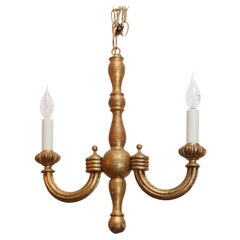 Vintage Italian Simple, Small Giltwood Chandelier