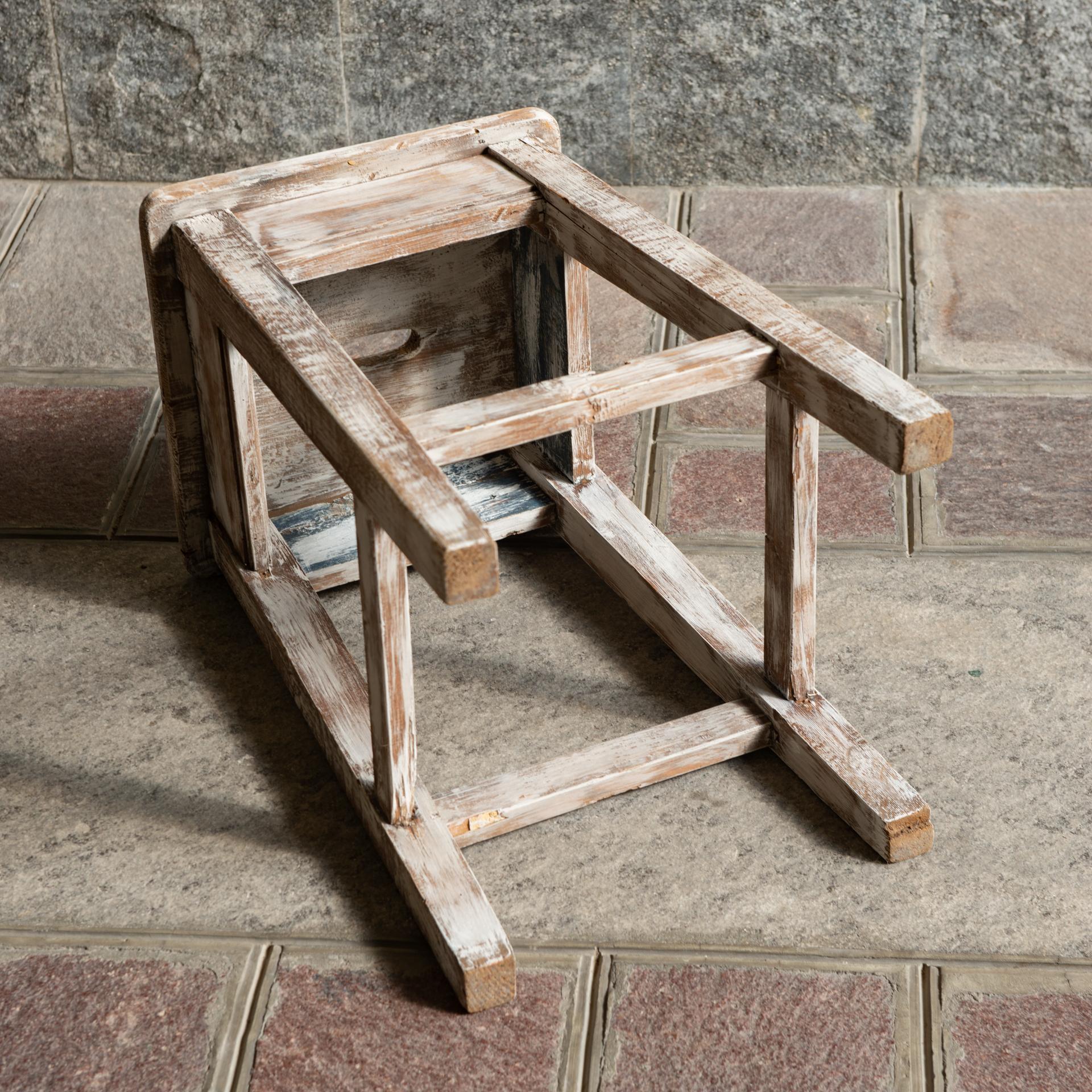 Arts and Crafts Italian Simple Wooden Stool For Sale