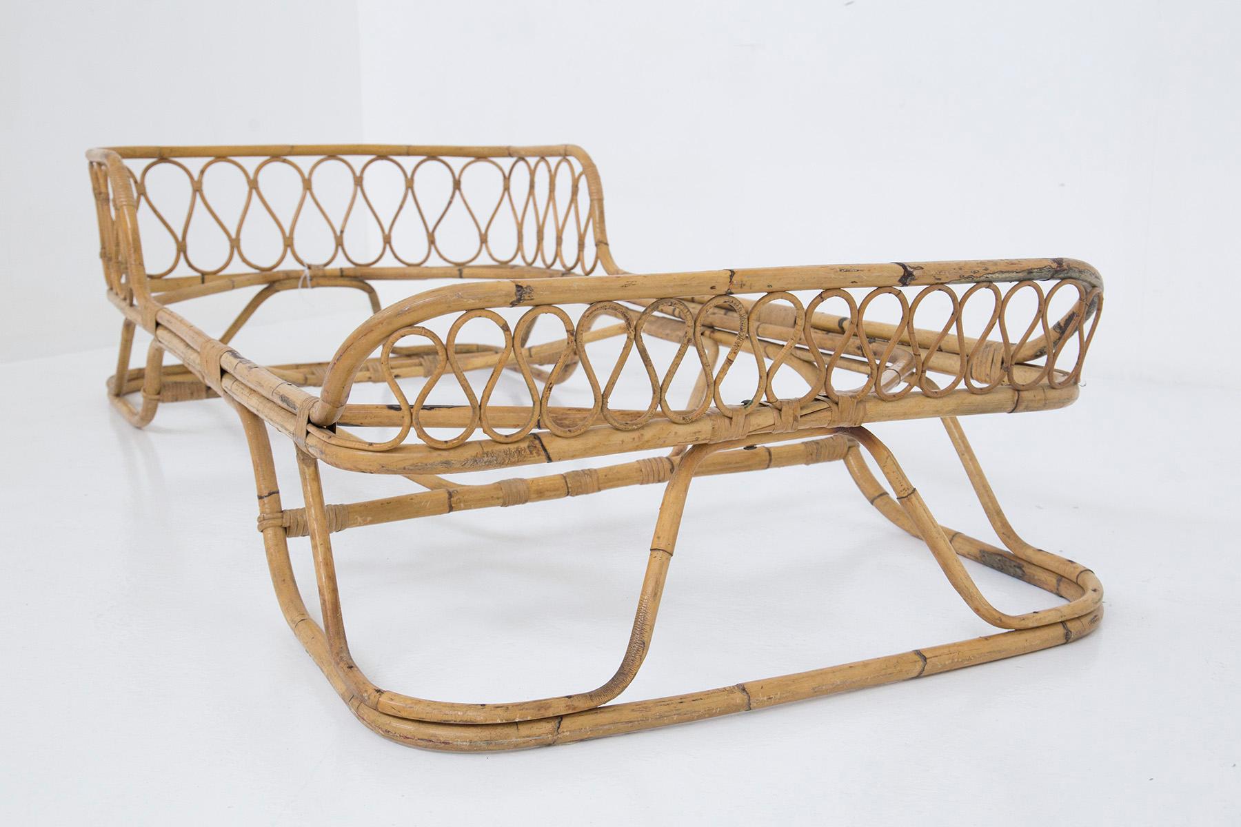 Italian Single Bed Attr. to Gio Ponti in Bamboo and Rattan For Sale 6