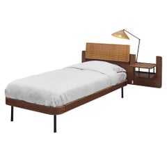 Retro Italian Single Bed with Nightstand and Lamp