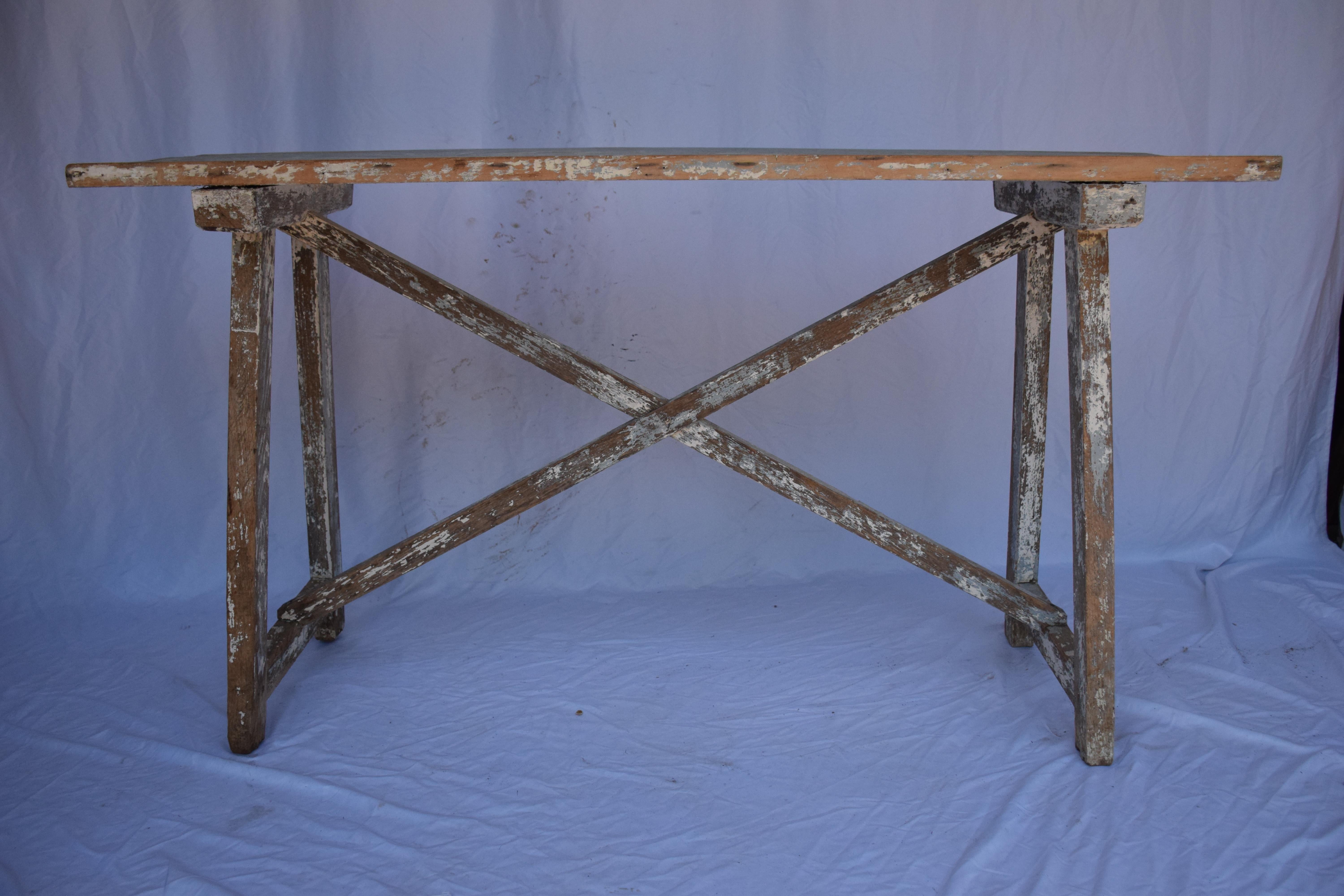 Italian Single Slab Trestle Console Table In Fair Condition For Sale In Houston, TX