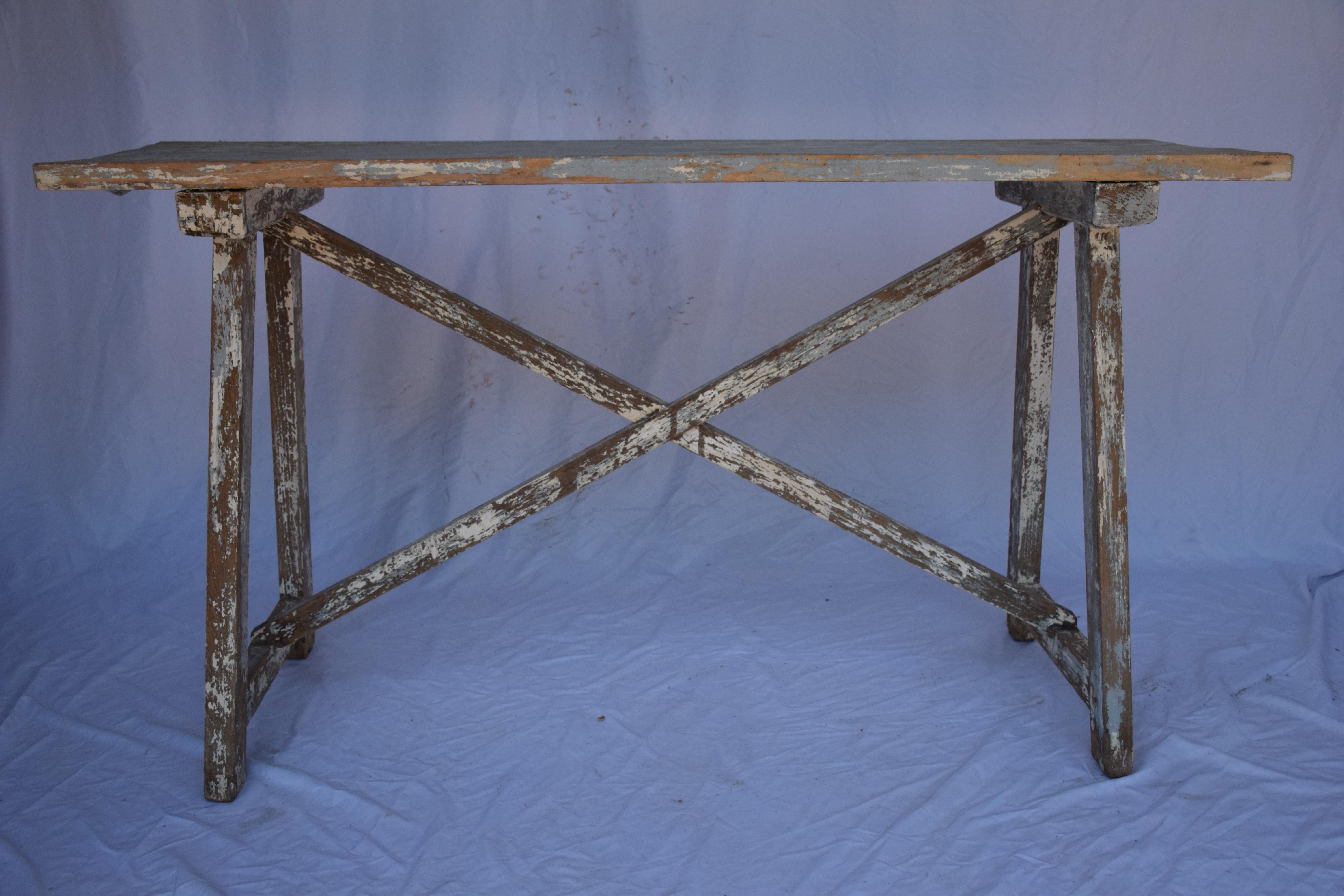 Italian Single Slab Trestle Console Table For Sale 1
