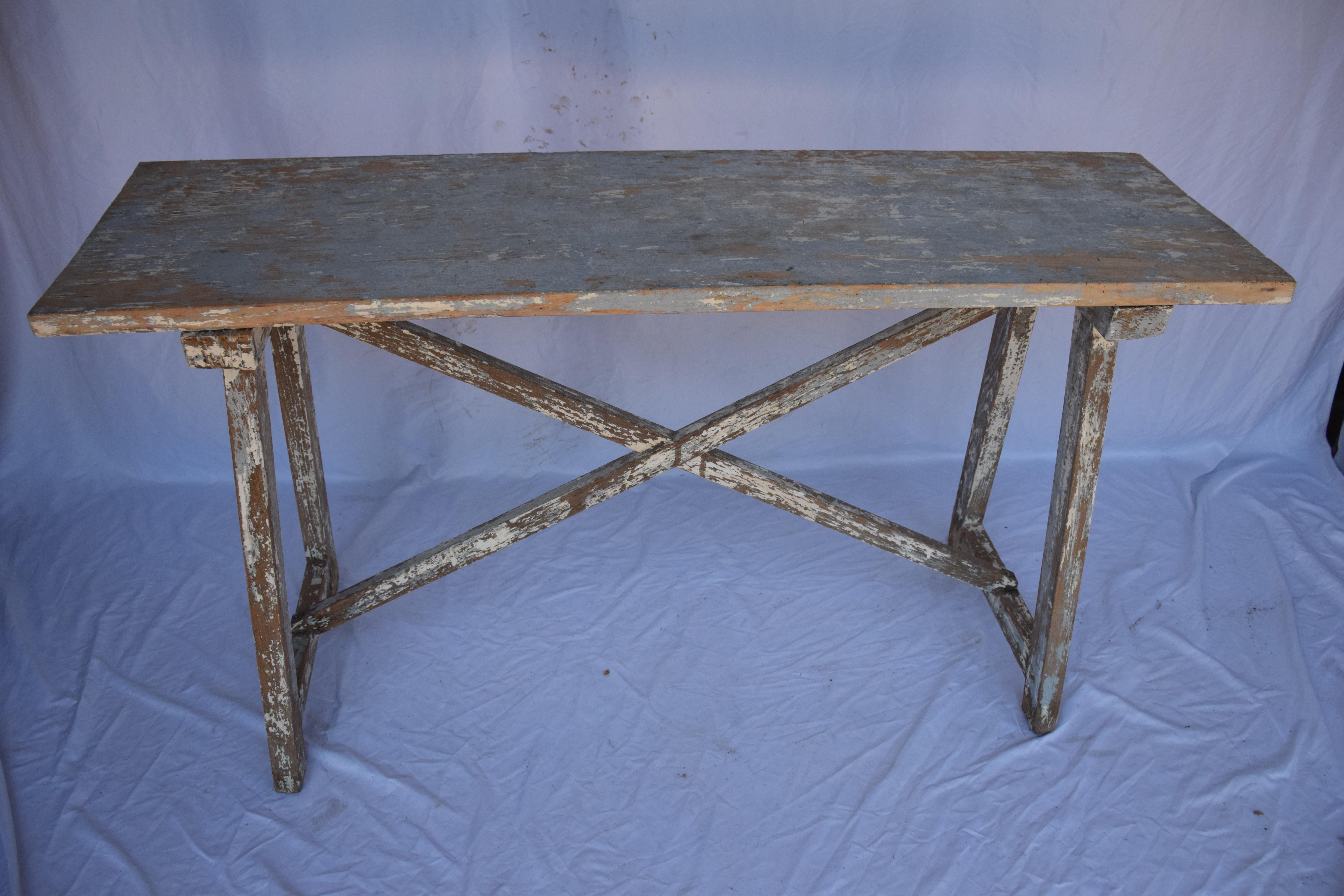 Italian Single Slab Trestle Console Table For Sale 2