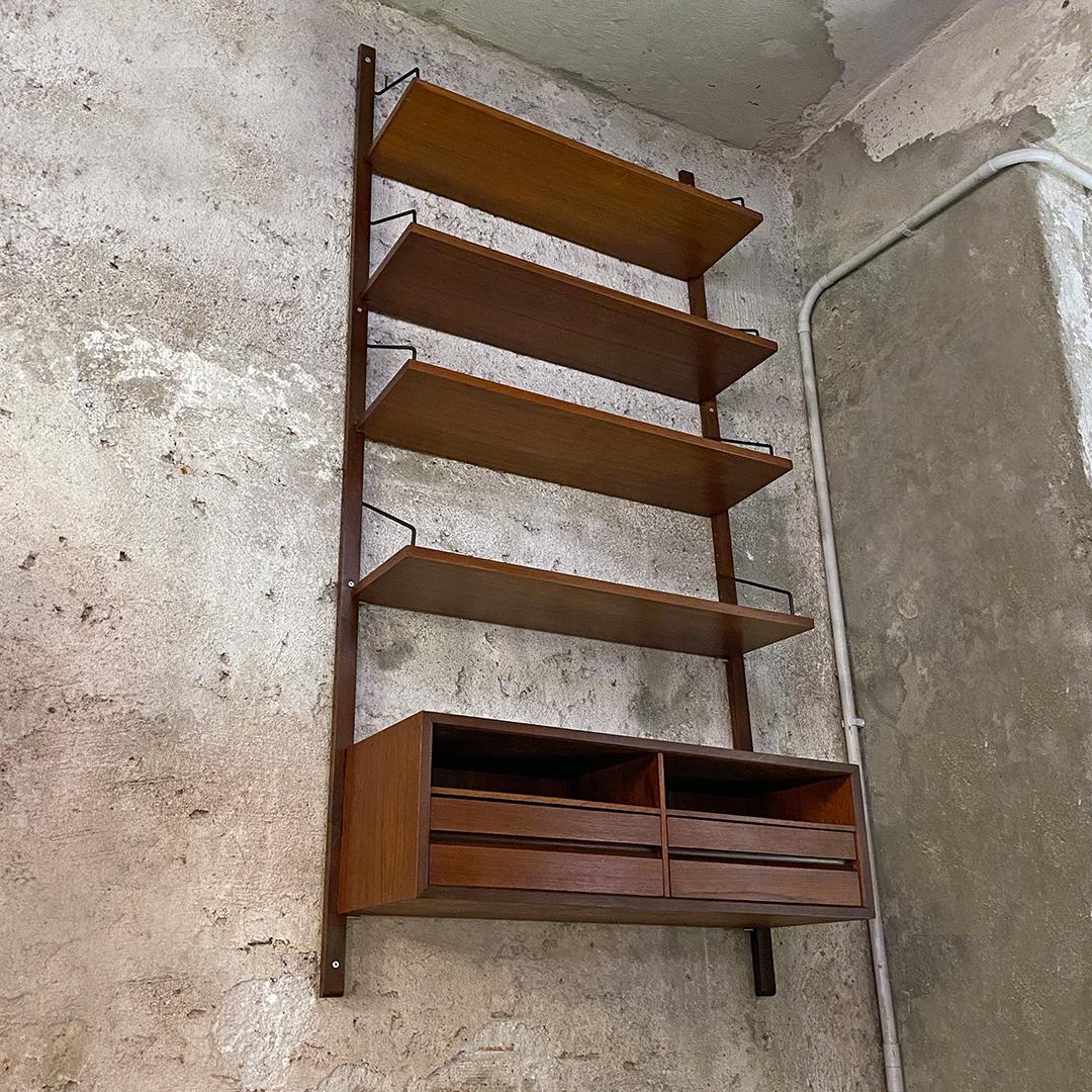 Mid-Century Modern Italian Single Teak Wall Bookcase with Shelves, Desk and Compartment, ISA, 1960s