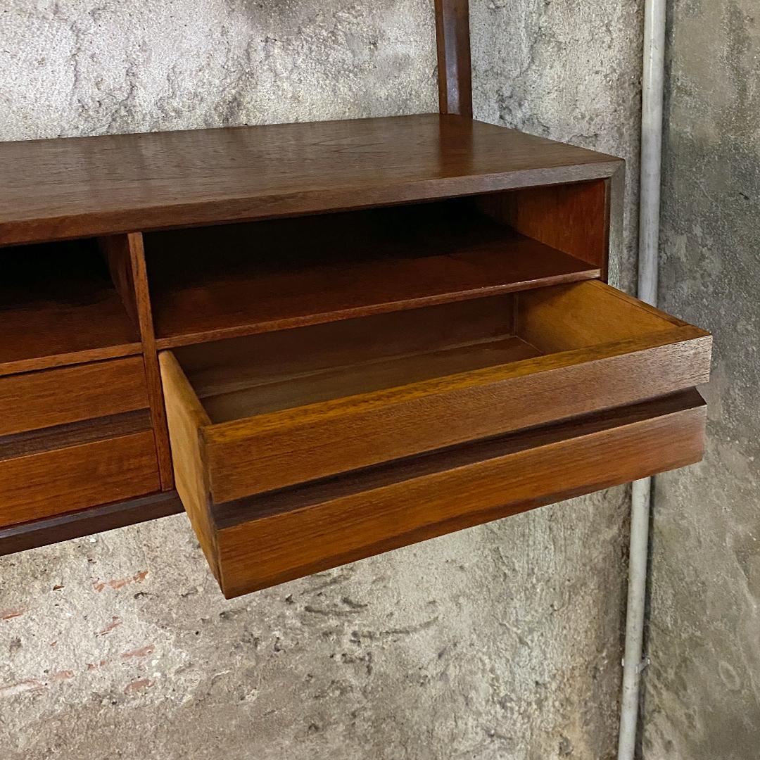 Mid-20th Century Italian Single Teak Wall Bookcase with Shelves, Desk and Compartment, ISA, 1960s