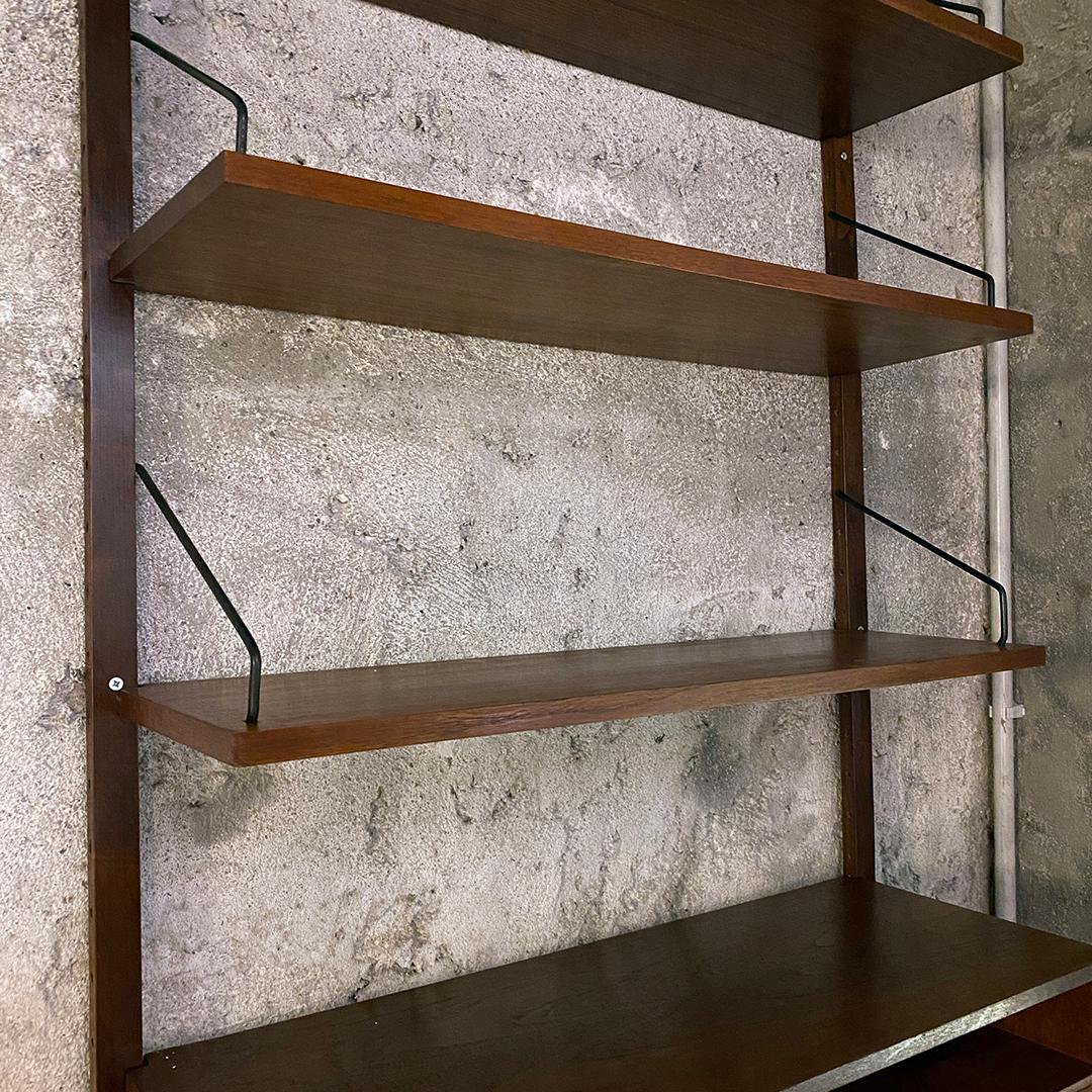 Italian Single Teak Wall Bookcase with Shelves, Desk and Compartment, ISA, 1960s 1