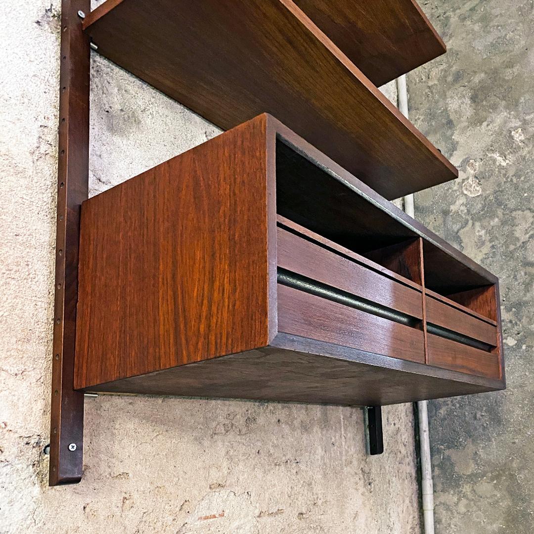 Italian Single Teak Wall Bookcase with Shelves, Desk and Compartment, ISA, 1960s 2