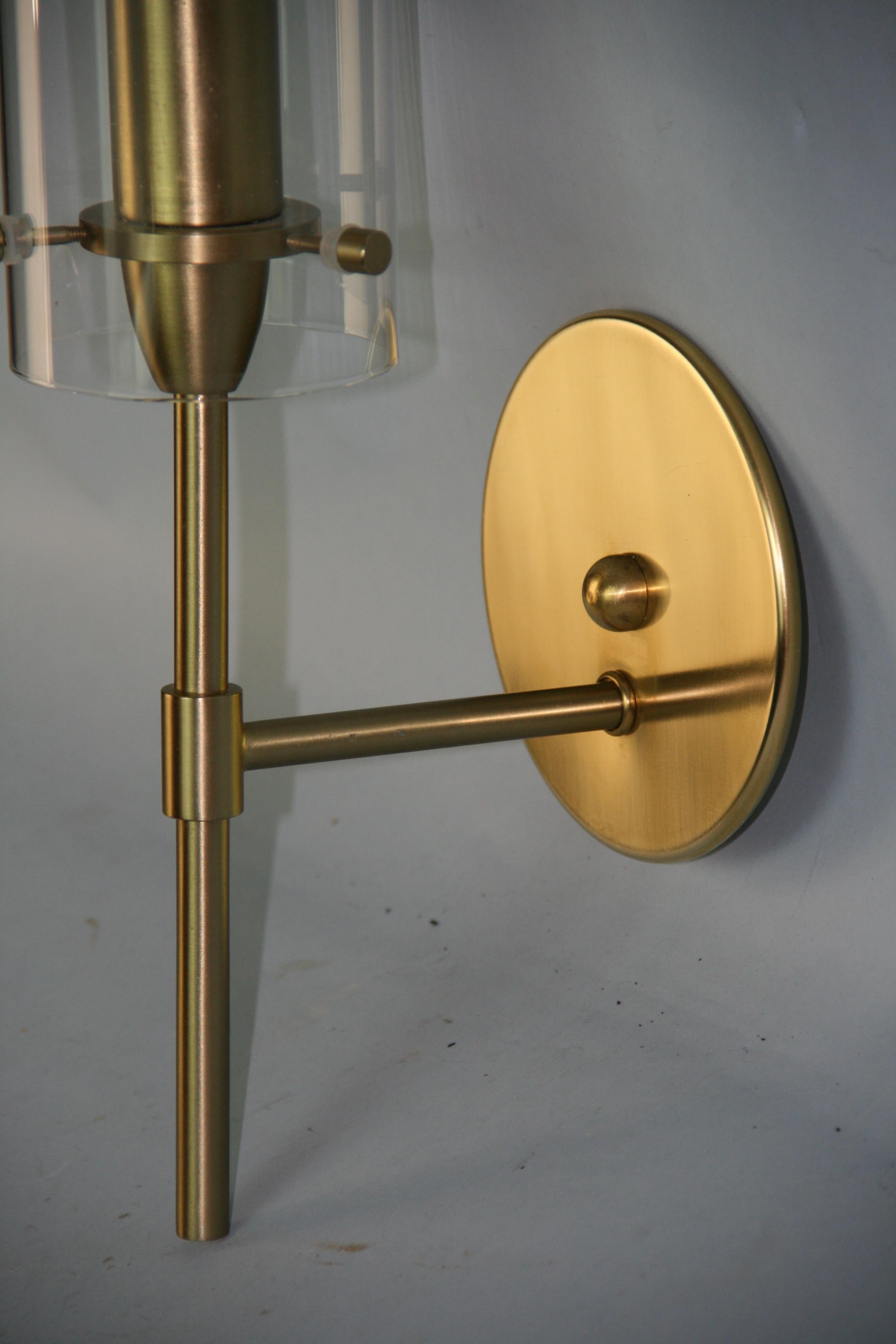 Brass Italian Single Wall Sconce with Clear Glass Hurricane Shade For Sale
