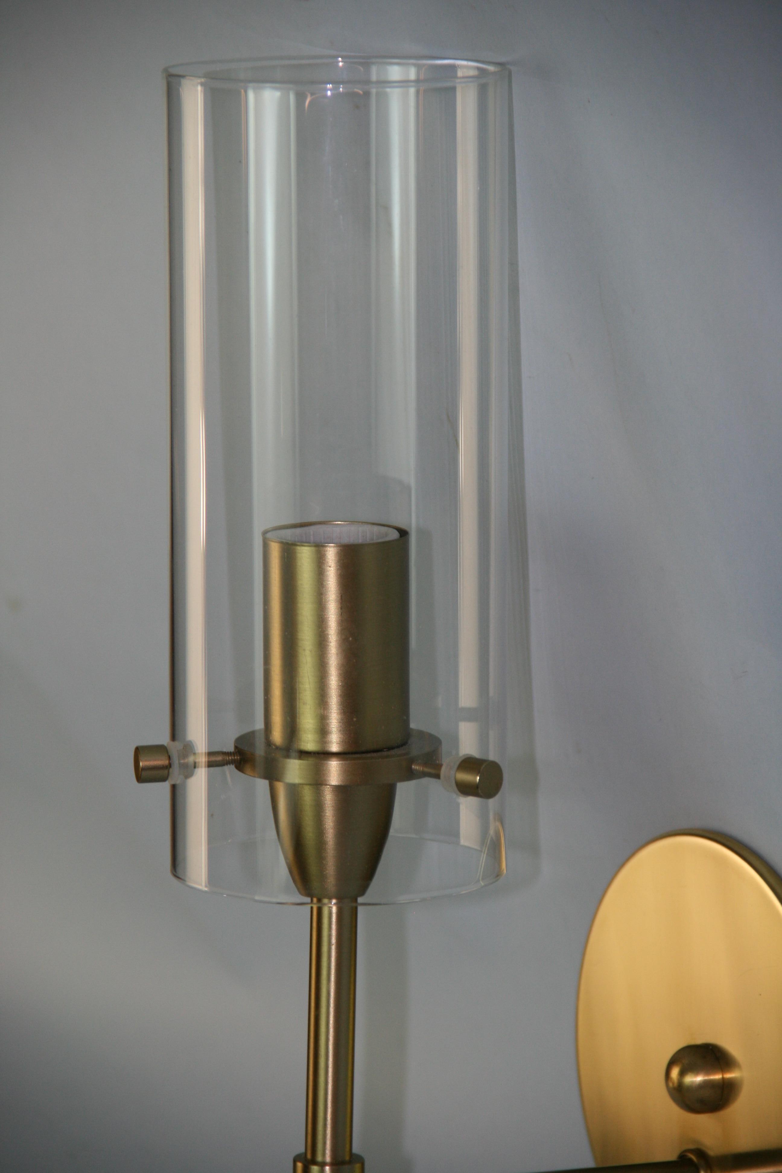 Italian Single Wall Sconce with Clear Glass Hurricane Shade For Sale 2