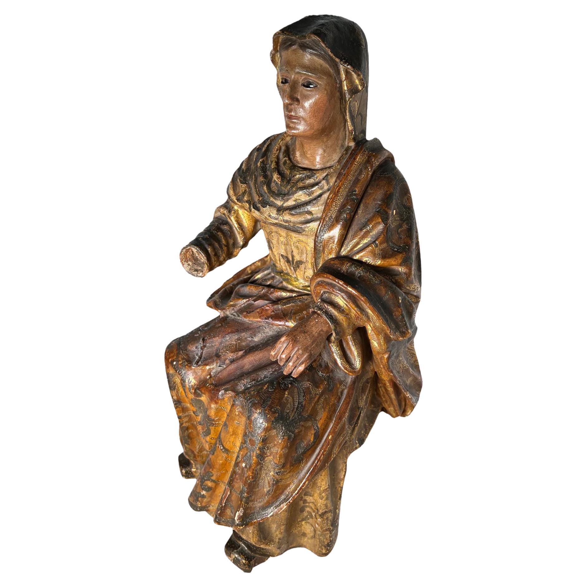 Italian Sitting Robed Saint With Glass Eyes In Good Condition For Sale In Dallas, TX