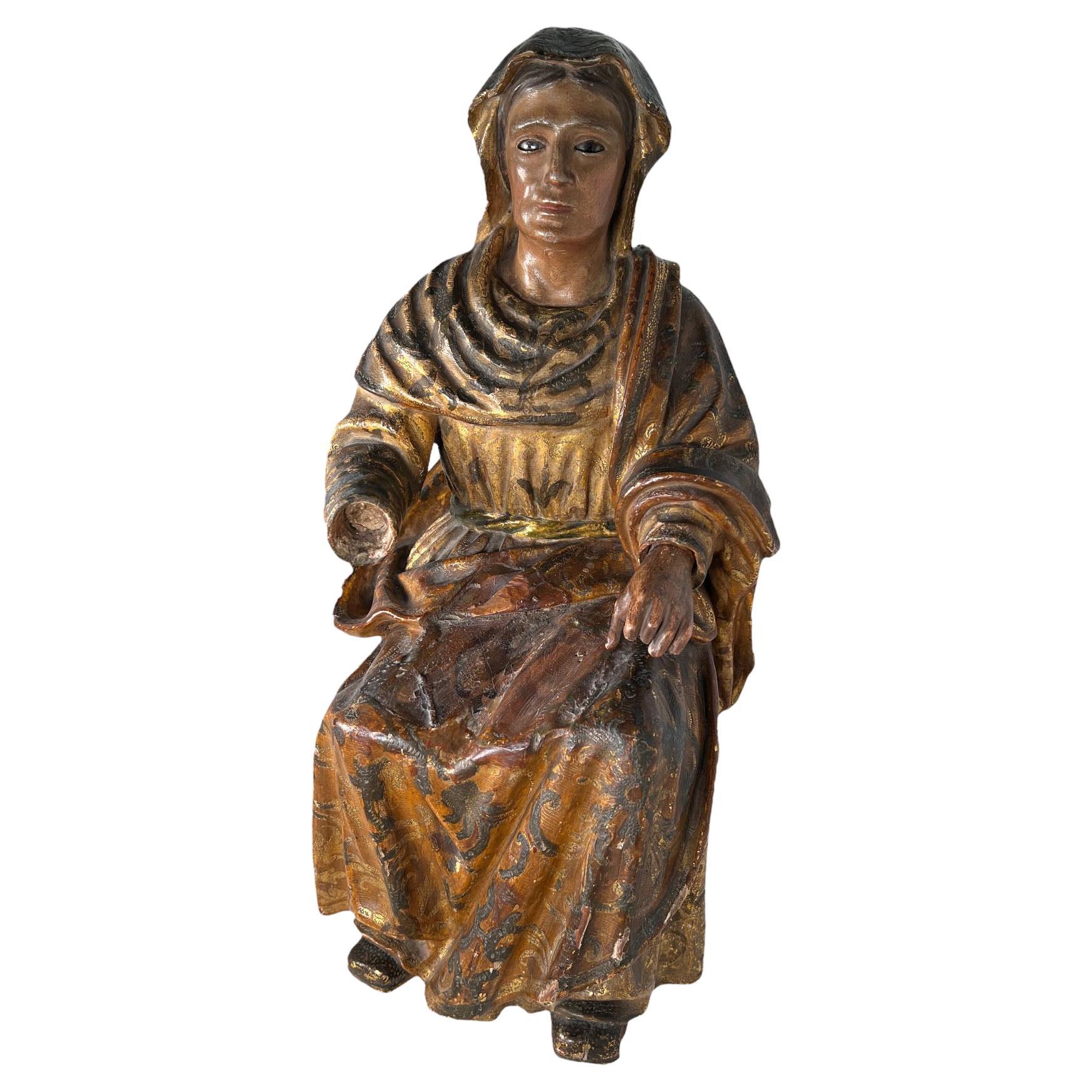 Italian Sitting Robed Saint With Glass Eyes For Sale