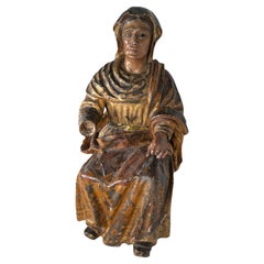 Antique Italian Sitting Robed Saint With Glass Eyes