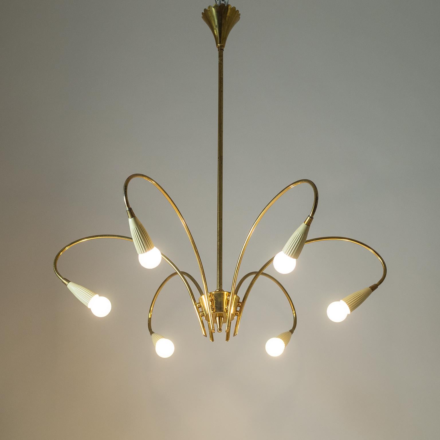 Italian Six-Arm Brass Chandelier, circa 1950 3