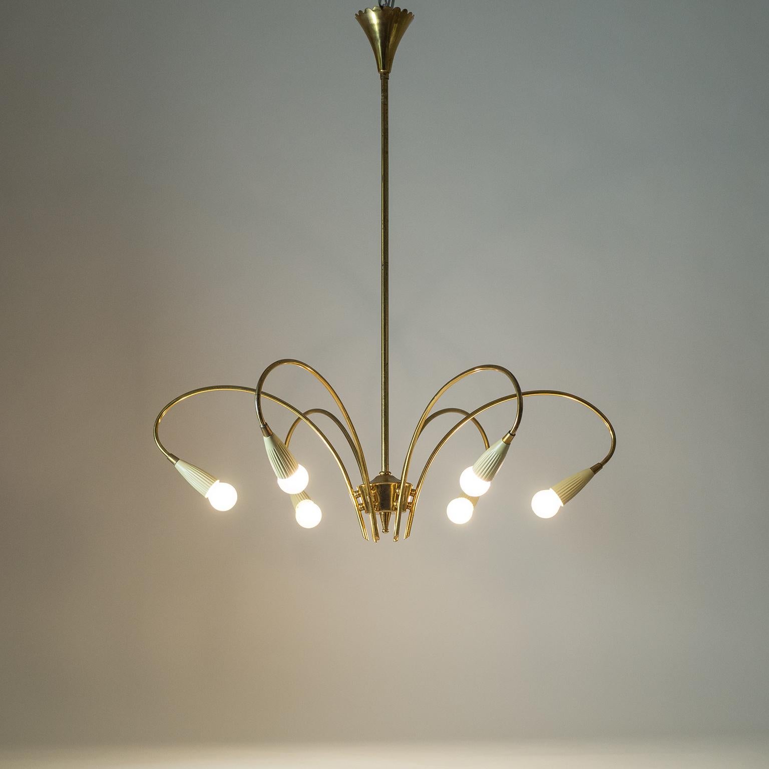 Italian Six-Arm Brass Chandelier, circa 1950 4