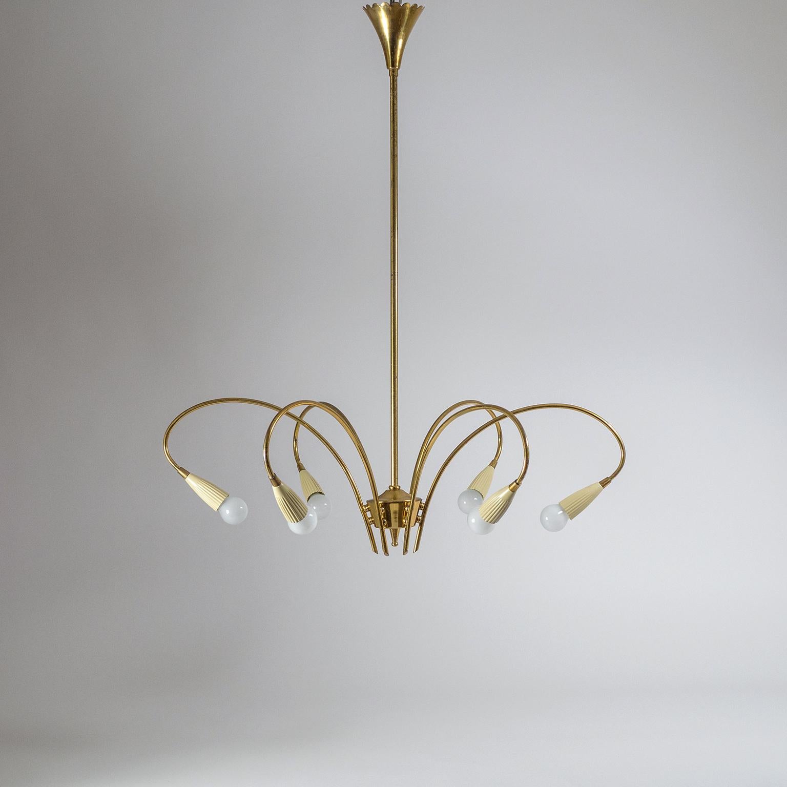 Italian Six-Arm Brass Chandelier, circa 1950 5