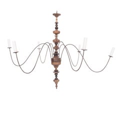 Italian Six-Arm Chandelier, Hand-Carved Fruitwood, Newly Wired, 2023