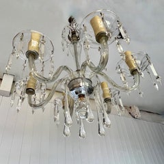 Italian Six Arm Murano Crystal Chandelier