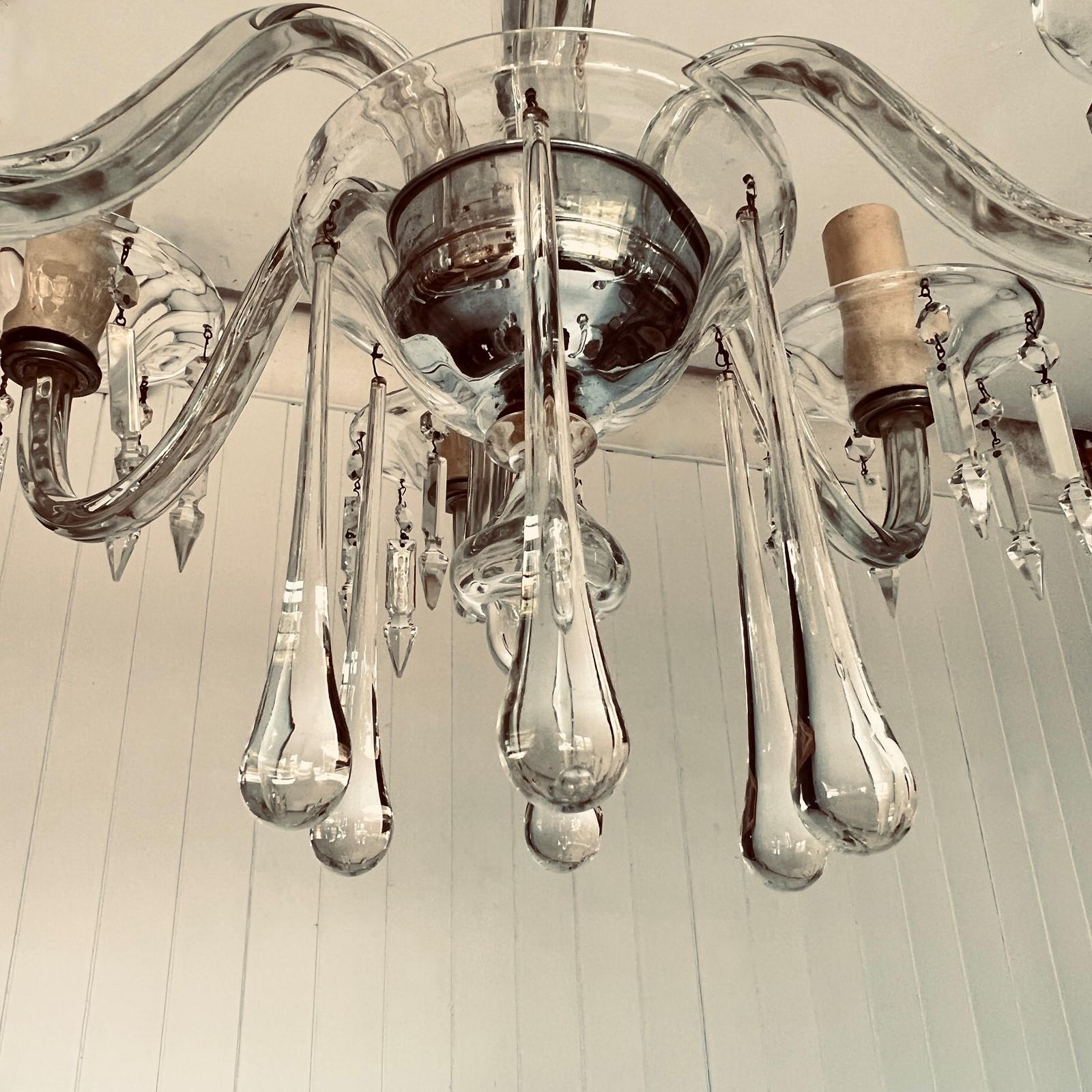 Italiano Lampadario italiano a sei bracci in cristallo di Murano in vendita
