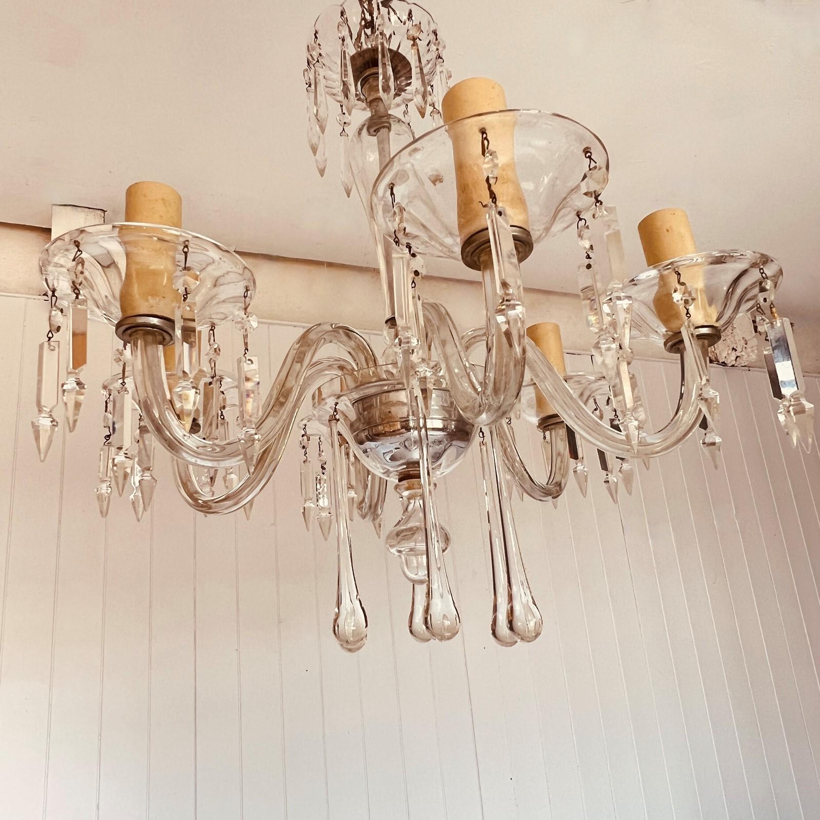 XX secolo Lampadario italiano a sei bracci in cristallo di Murano in vendita