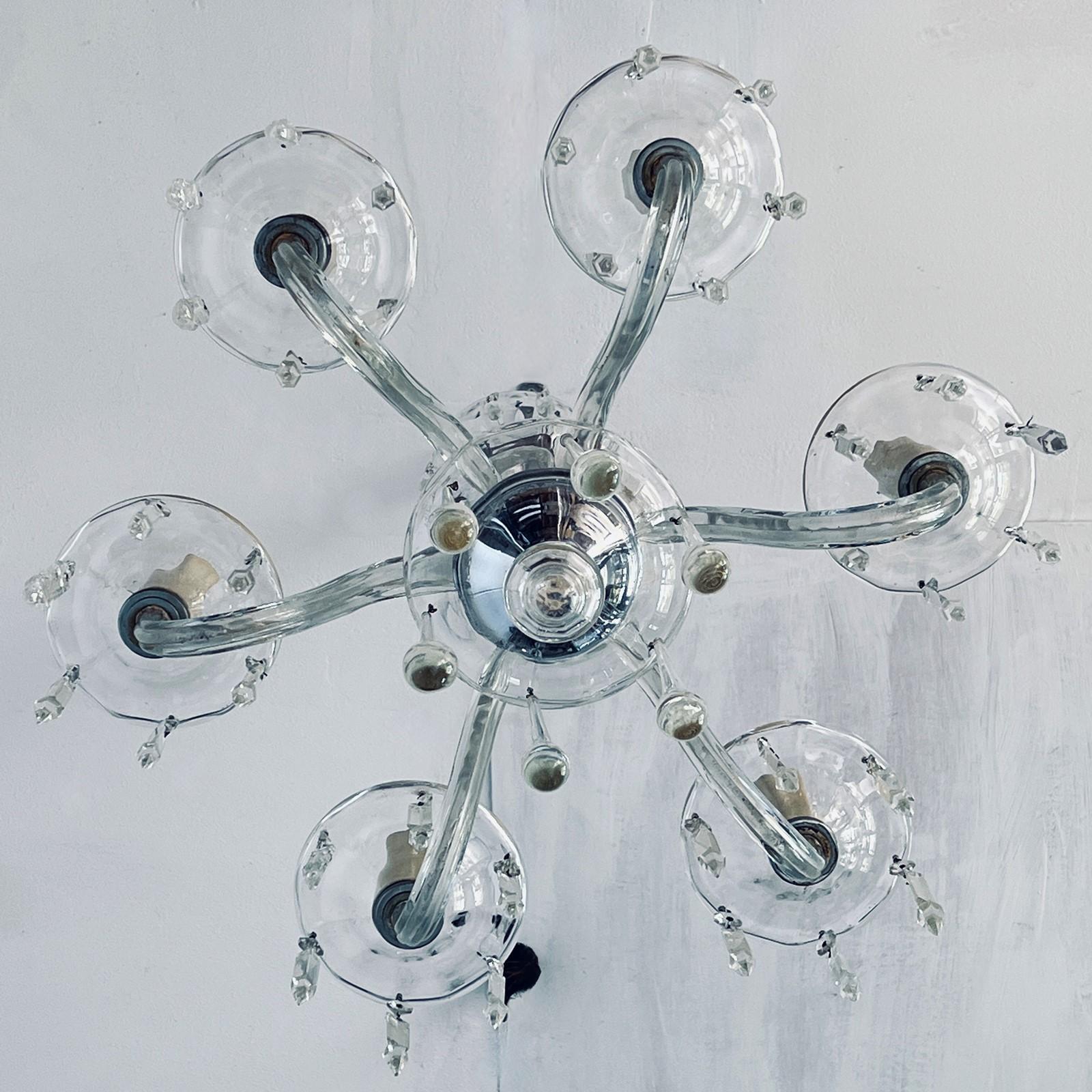 Lampadario italiano a sei bracci in cristallo di Murano in vendita 1