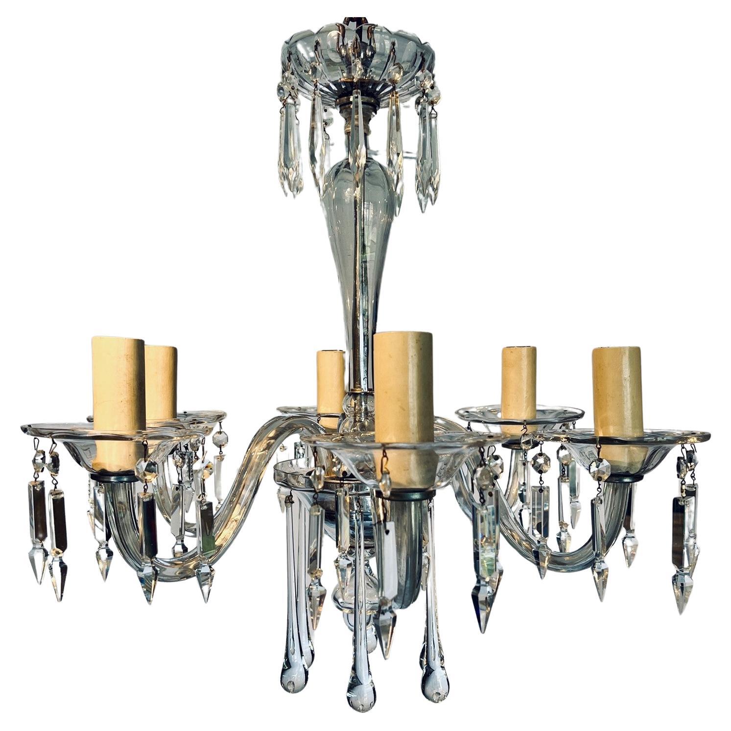 Italian Six Arm Murano Crystal Chandelier
