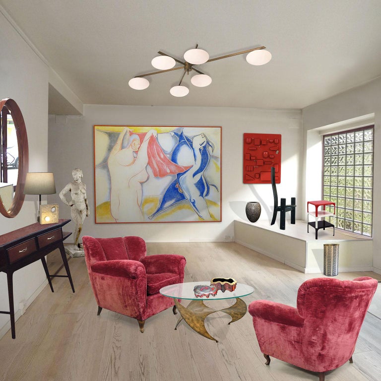 Italian Six Globe Flush Mount In The Style Of Angelo Lelli For