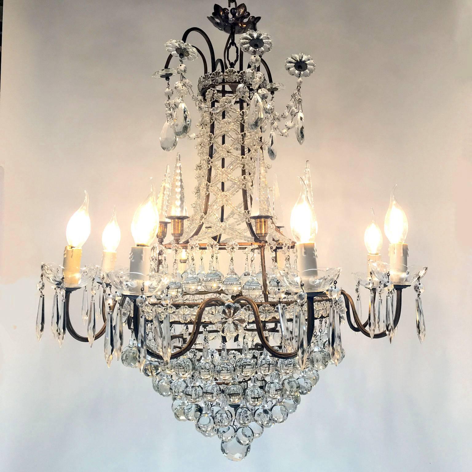 20th Century Italian Six-Light Crystal Bronze Chandelier from a Milanese Palazzo 8
