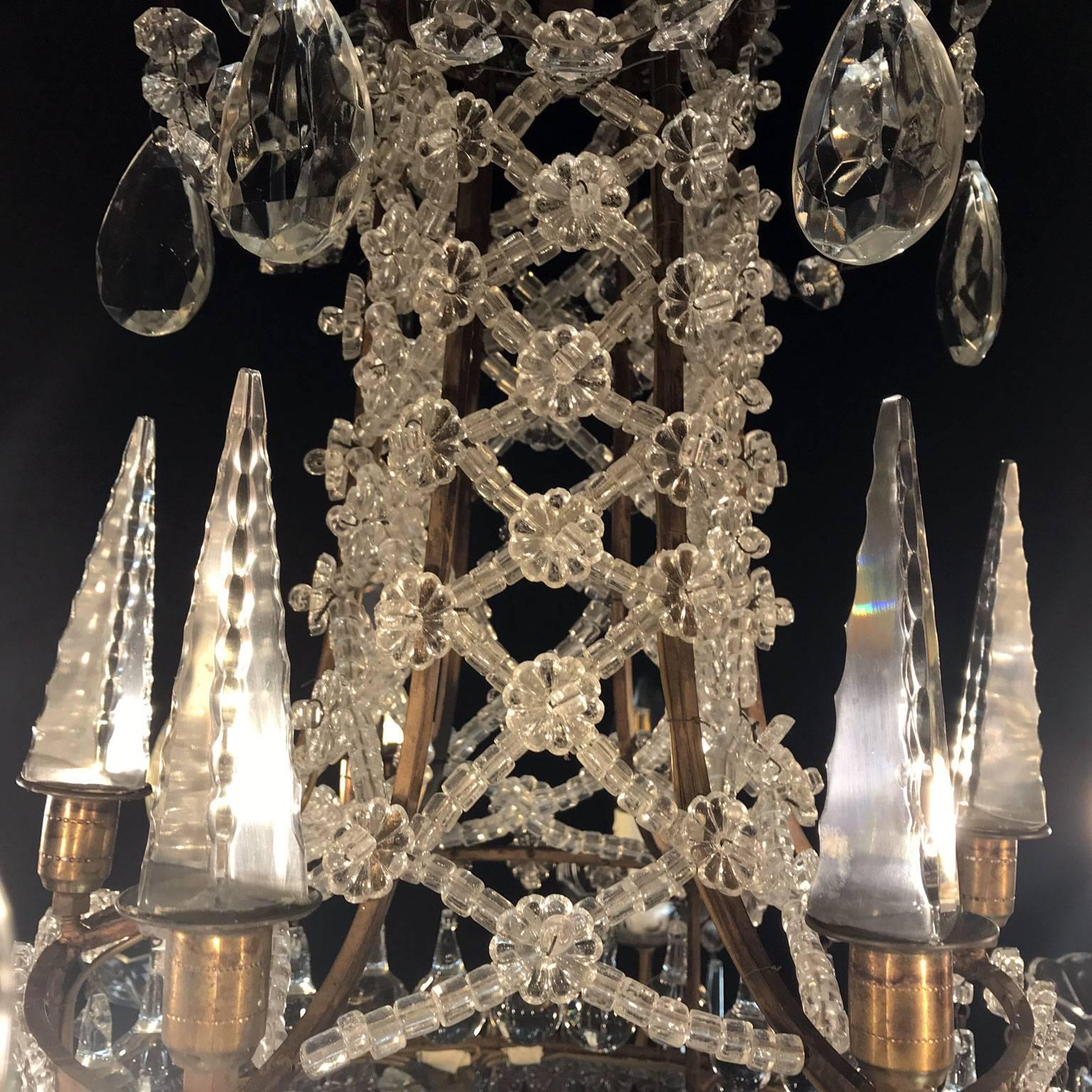 20th Century Italian Six-Light Crystal Bronze Chandelier from a Milanese Palazzo 1