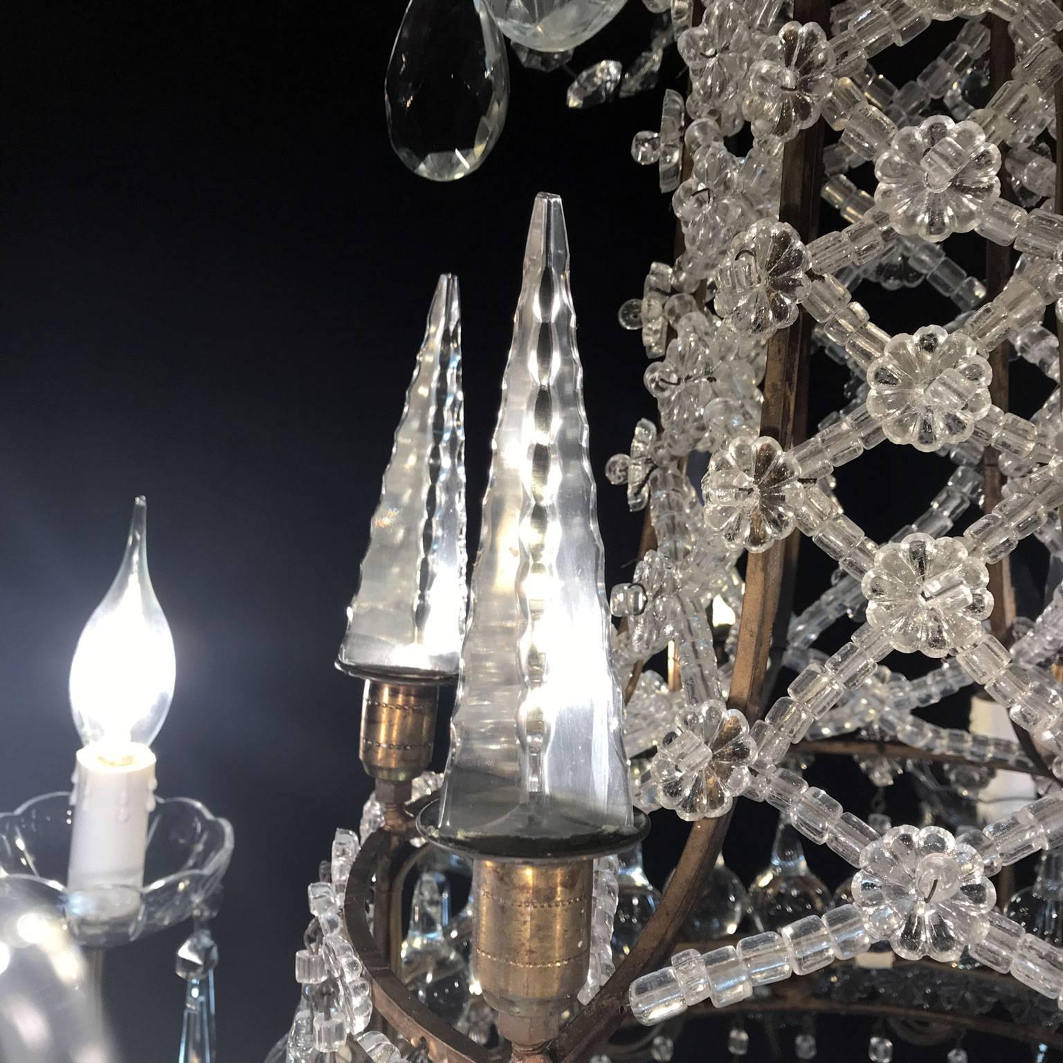 20th Century Italian Six-Light Crystal Bronze Chandelier from a Milanese Palazzo 4