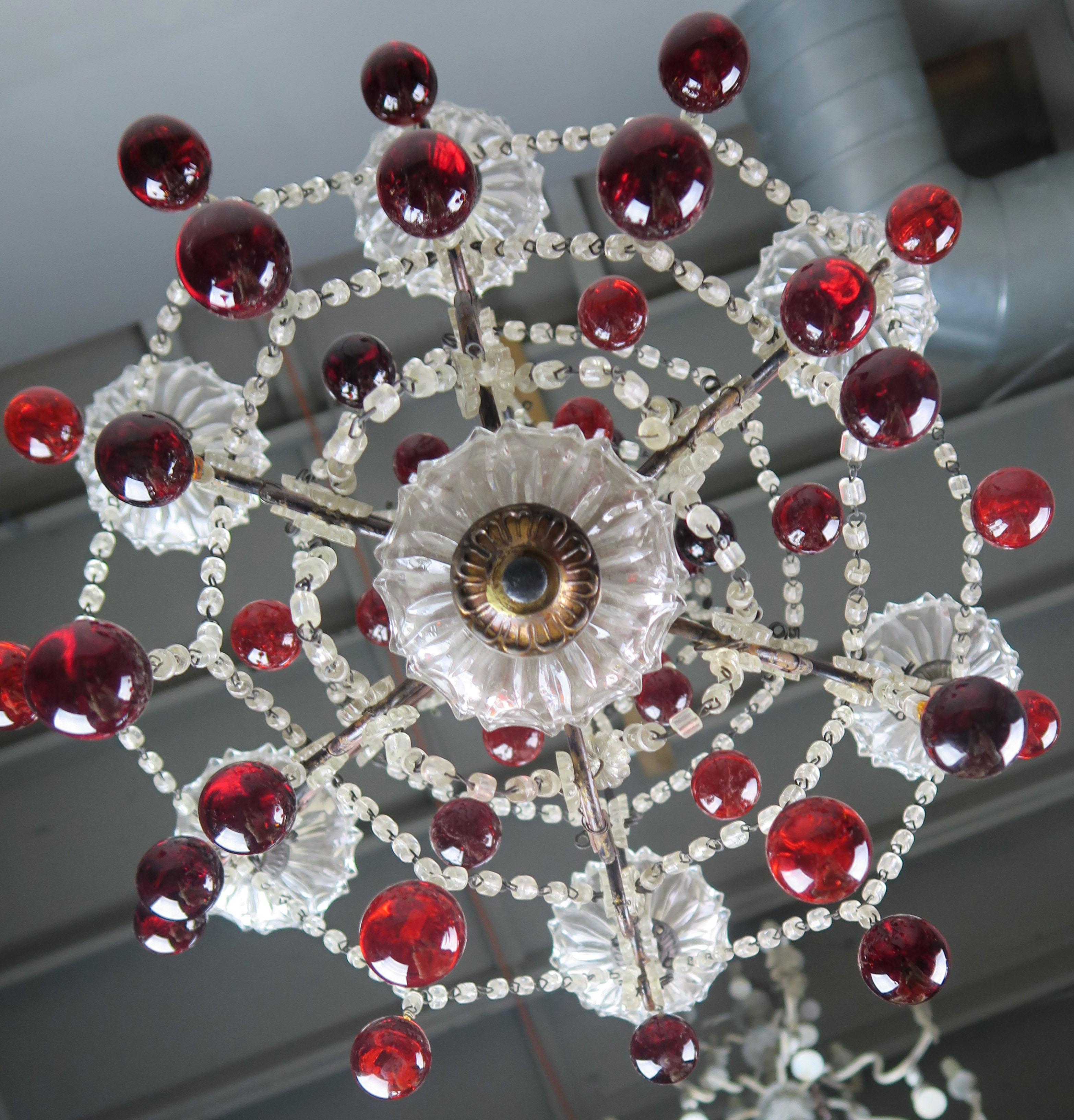 Italian Six-Light Crystal Beaded Chandelier with Vibrant Colored Drops 9