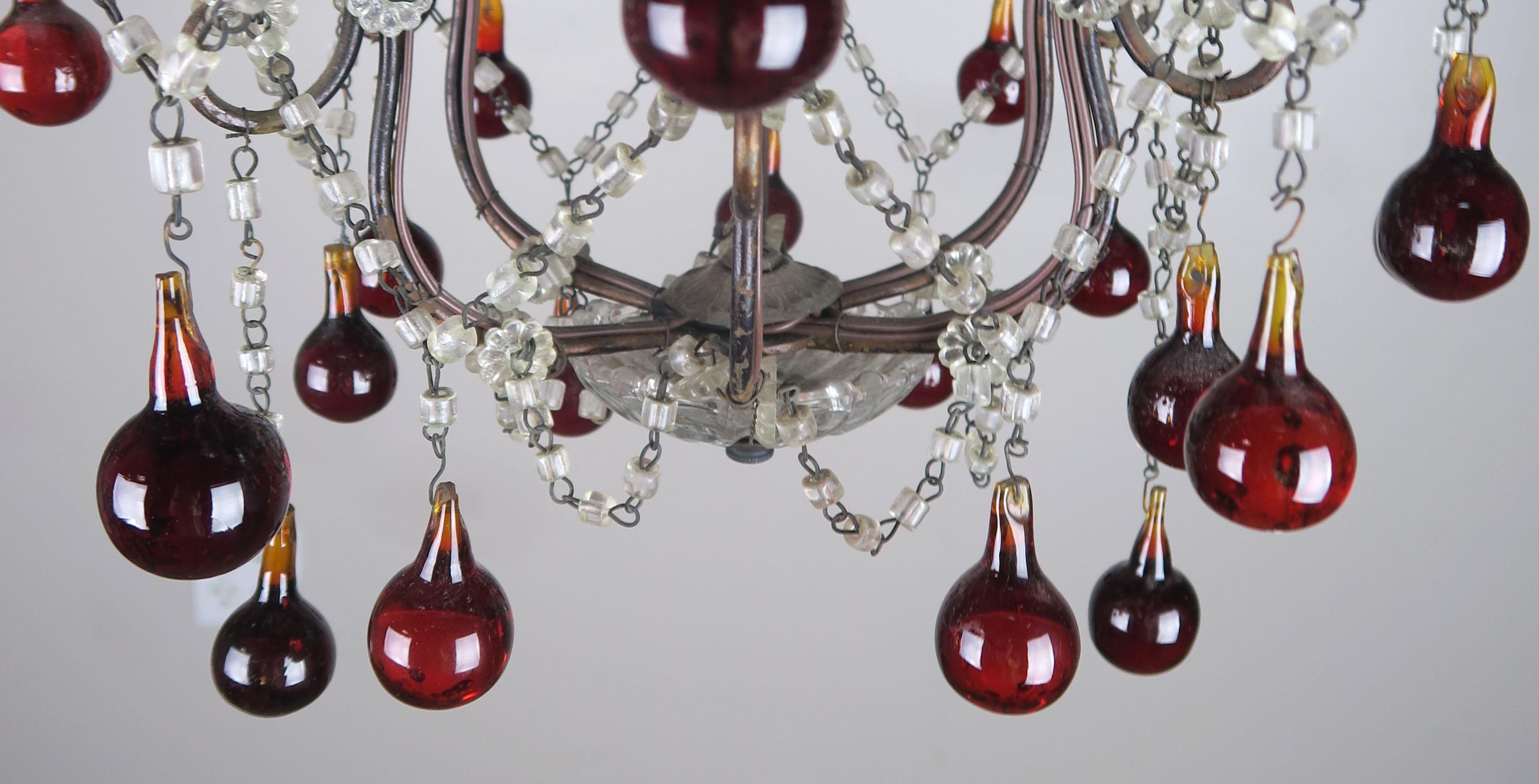 Italian Six-Light Crystal Beaded Chandelier with Vibrant Colored Drops 1
