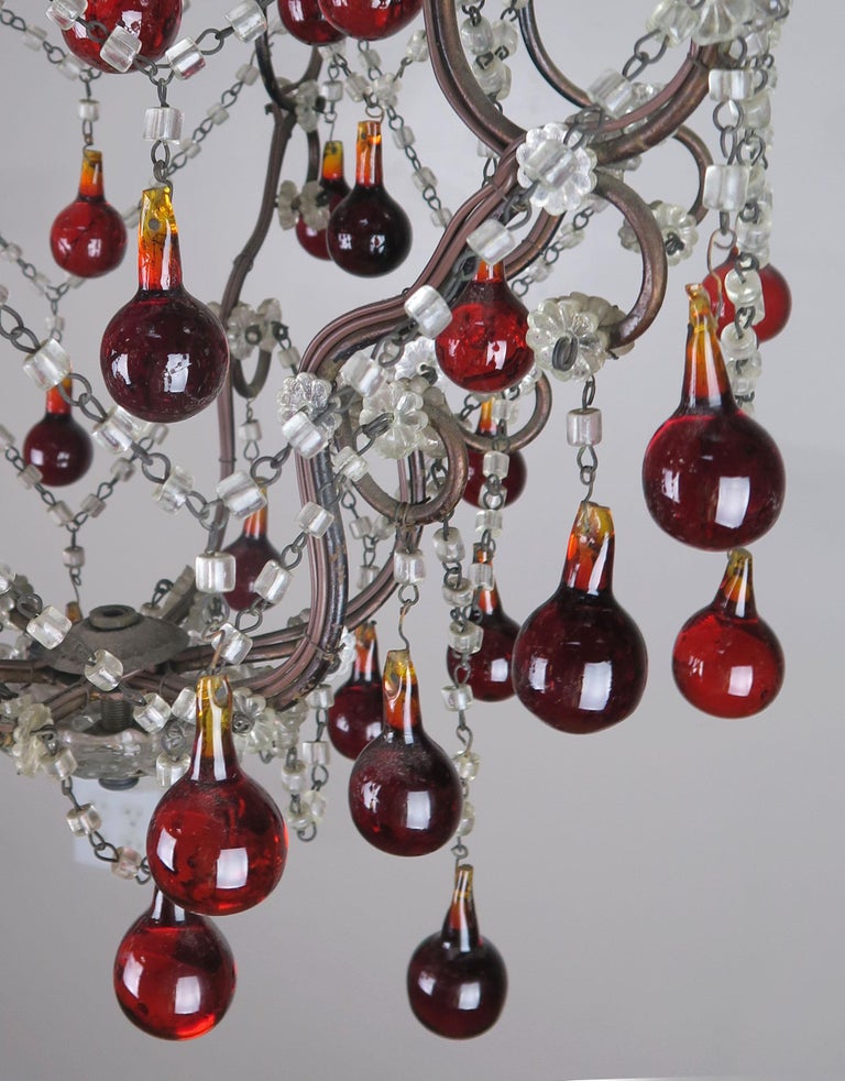 Italian Six-Light Crystal Beaded Chandelier with Vibrant ...