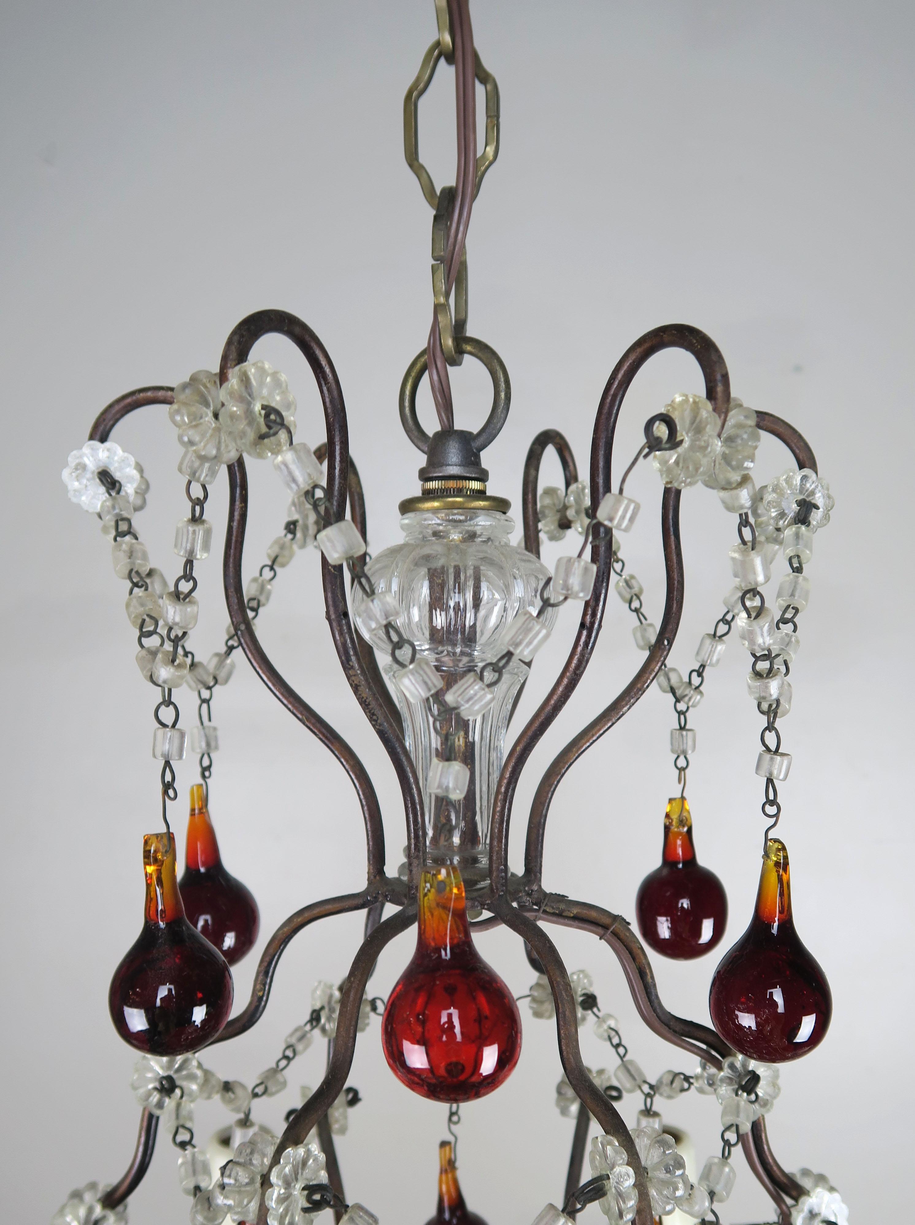 Italian Six-Light Crystal Beaded Chandelier with Vibrant Colored Drops 4