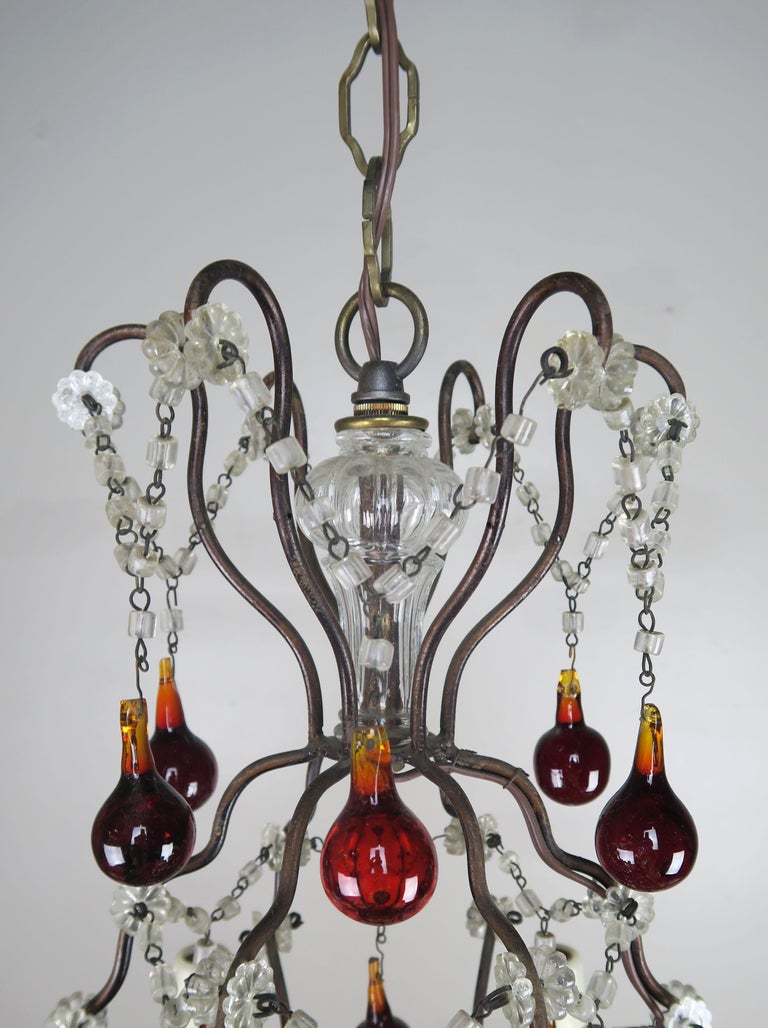 Italian Six-Light Crystal Beaded Chandelier with Vibrant ...