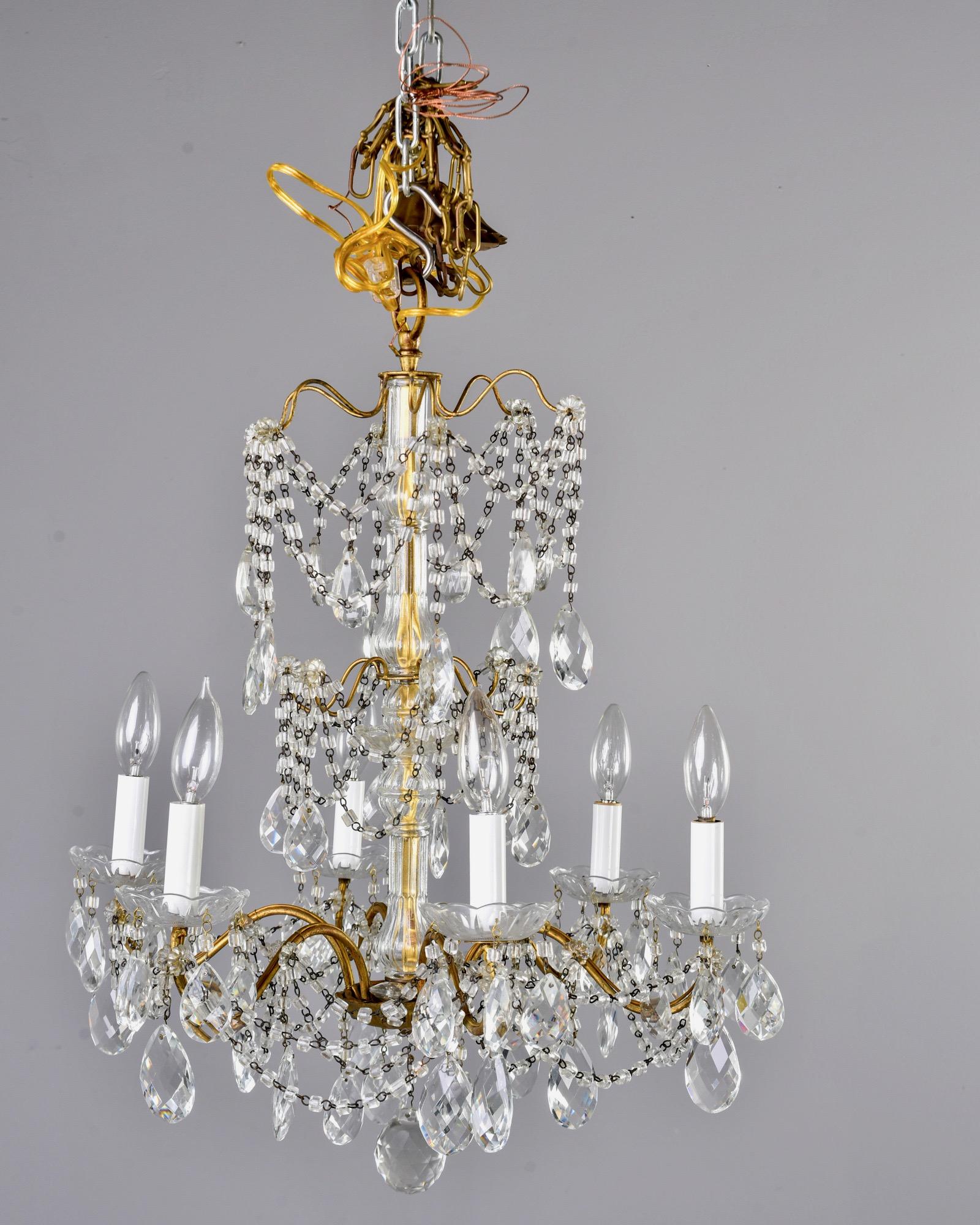 Italian Six-Light Crystal Chandelier with Large Drops For Sale 3