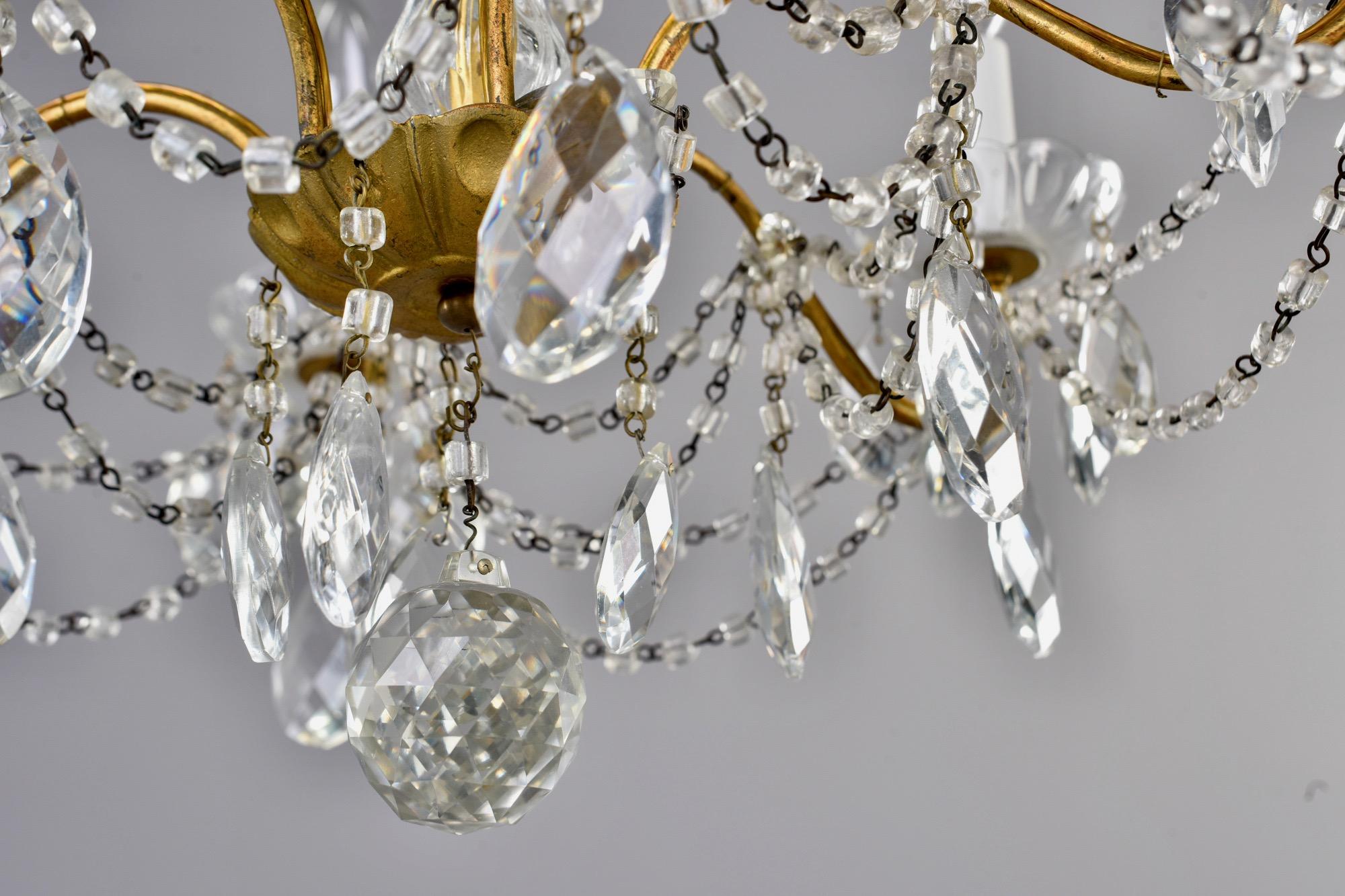 Italian Six-Light Crystal Chandelier with Large Drops For Sale 6